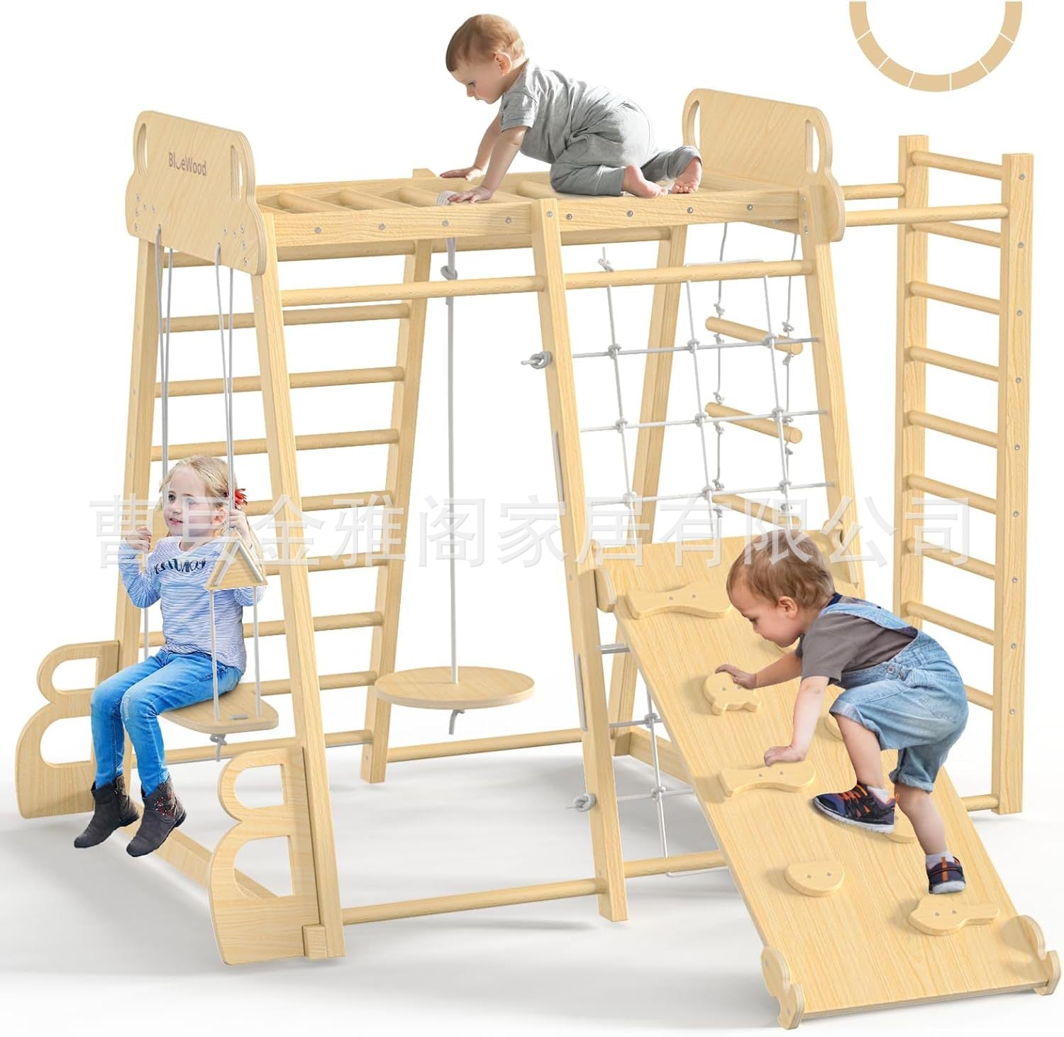 Gimnasio de madera infantil con columpio y resbaladilla - 6