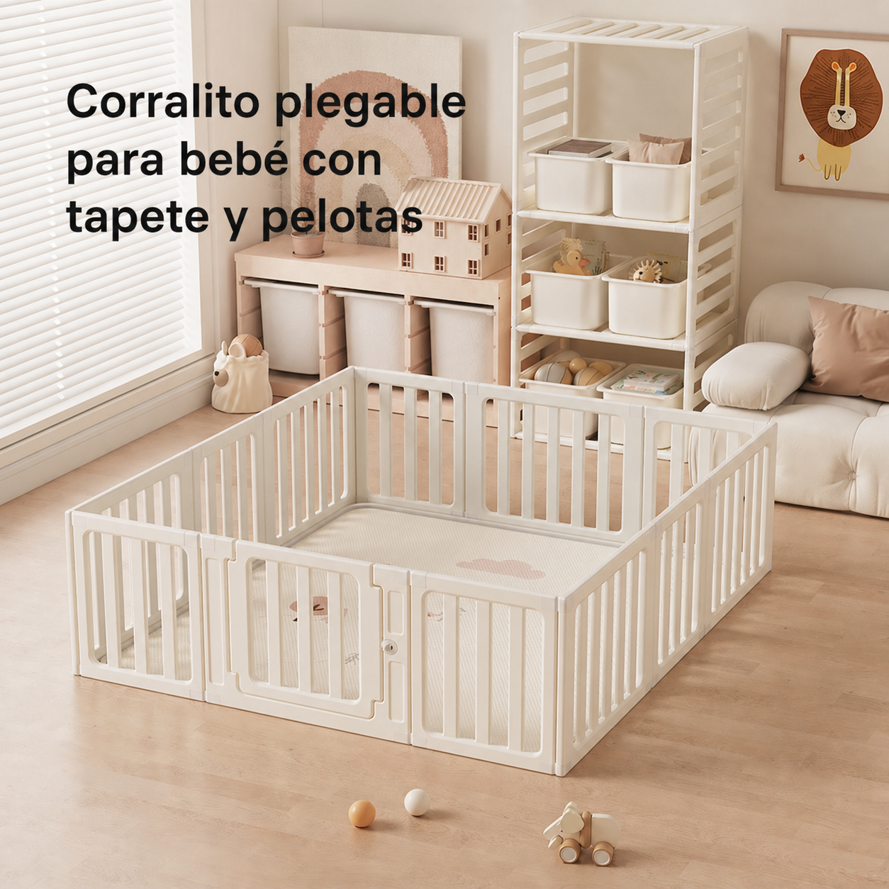Corralito plegable para bebé con tapete y pelotas - 1