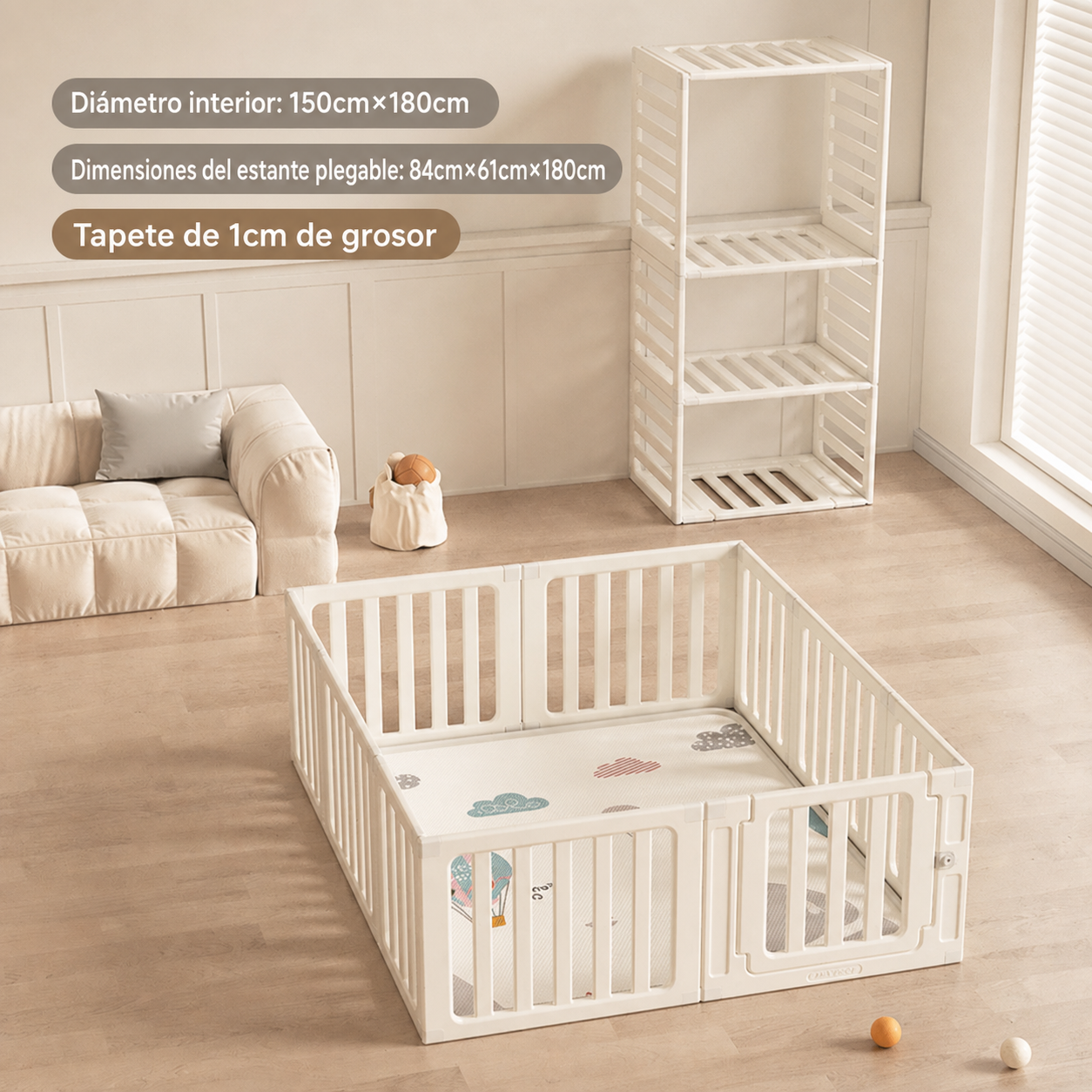 Corralito plegable para bebé con tapete y pelotas
