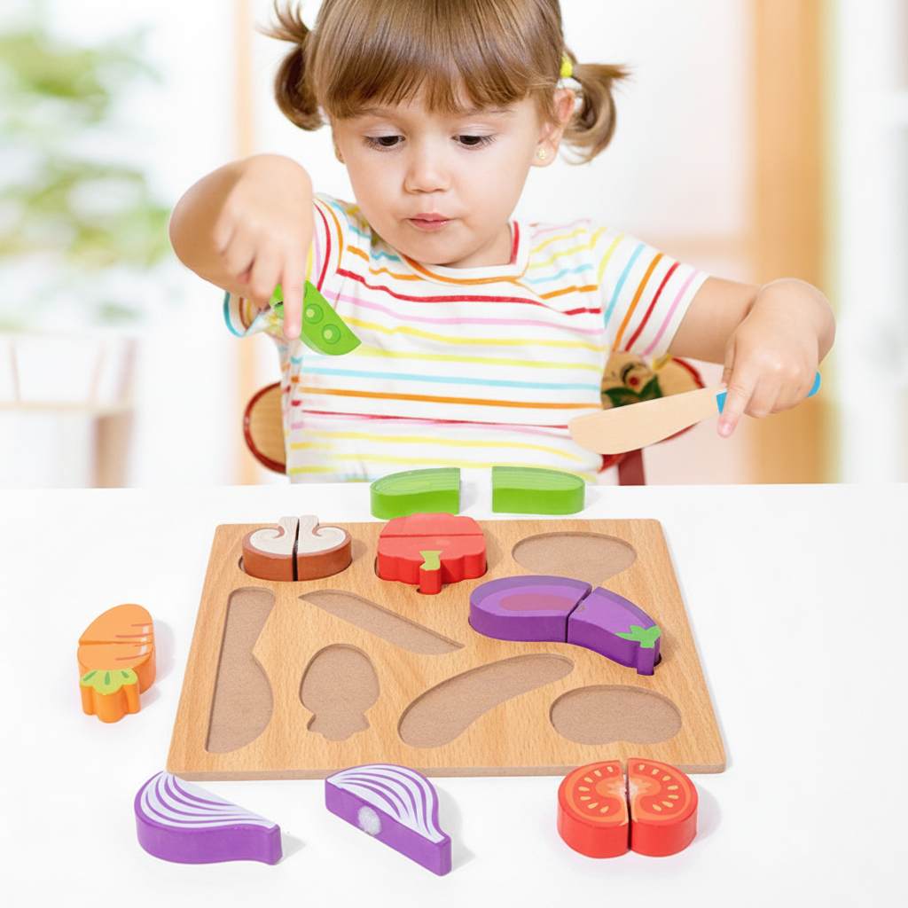 Puzzle de madera Montessori corta frutas y verduras - 2