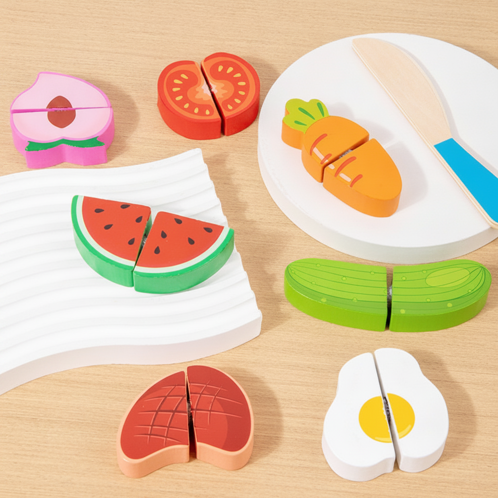 Puzzle de madera Montessori corta frutas y verduras - 3