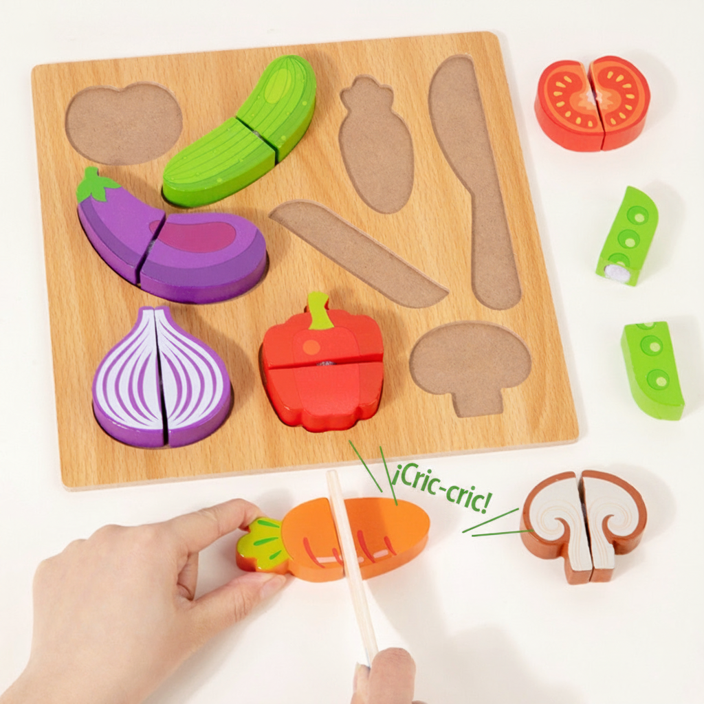 Puzzle de madera Montessori corta frutas y verduras - 4