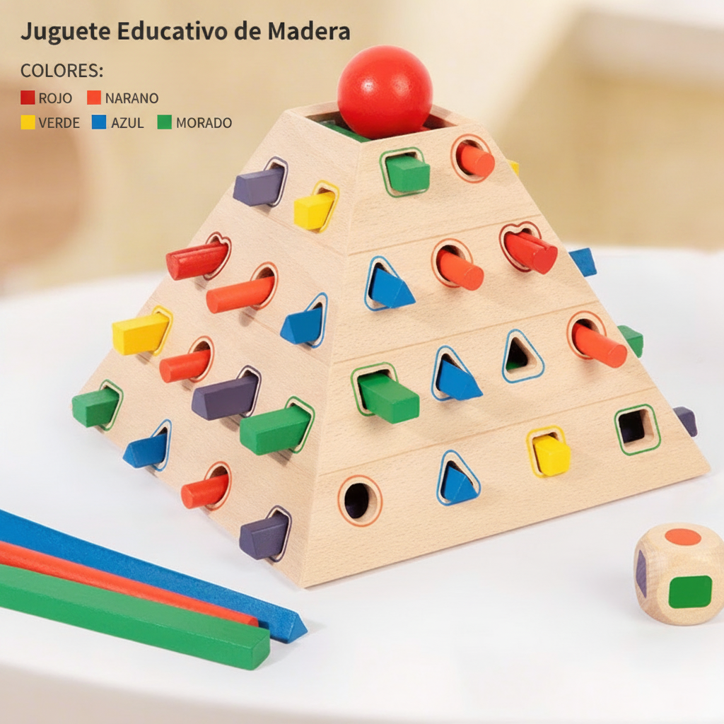Juego de pirámide Montessori de madera para niños - 1