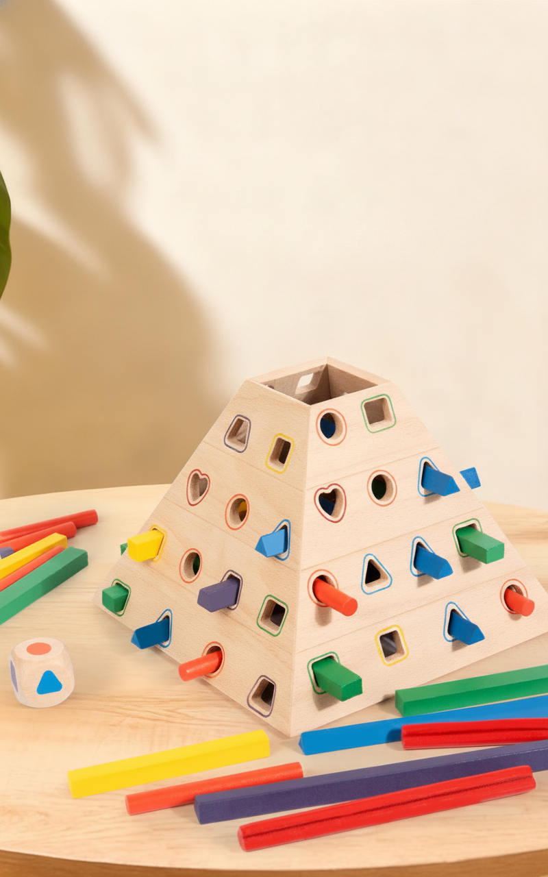 Juego de pirámide Montessori de madera para niños - 10