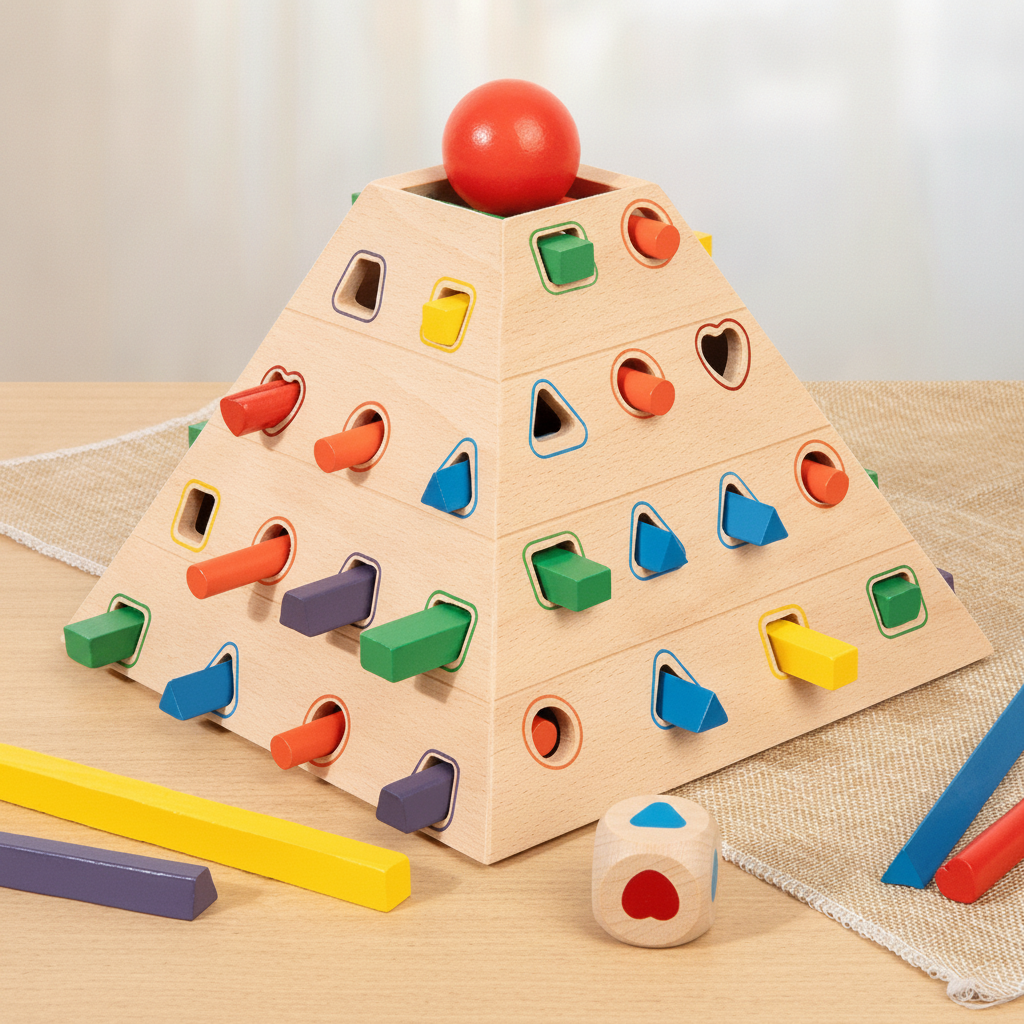 Juego de pirámide Montessori de madera para niños - 4