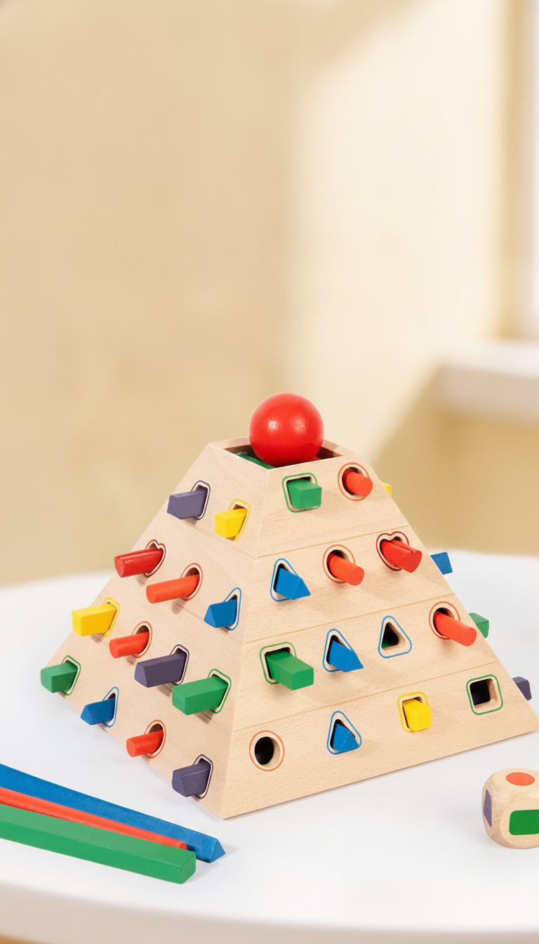 Juego de pirámide Montessori de madera para niños - 6