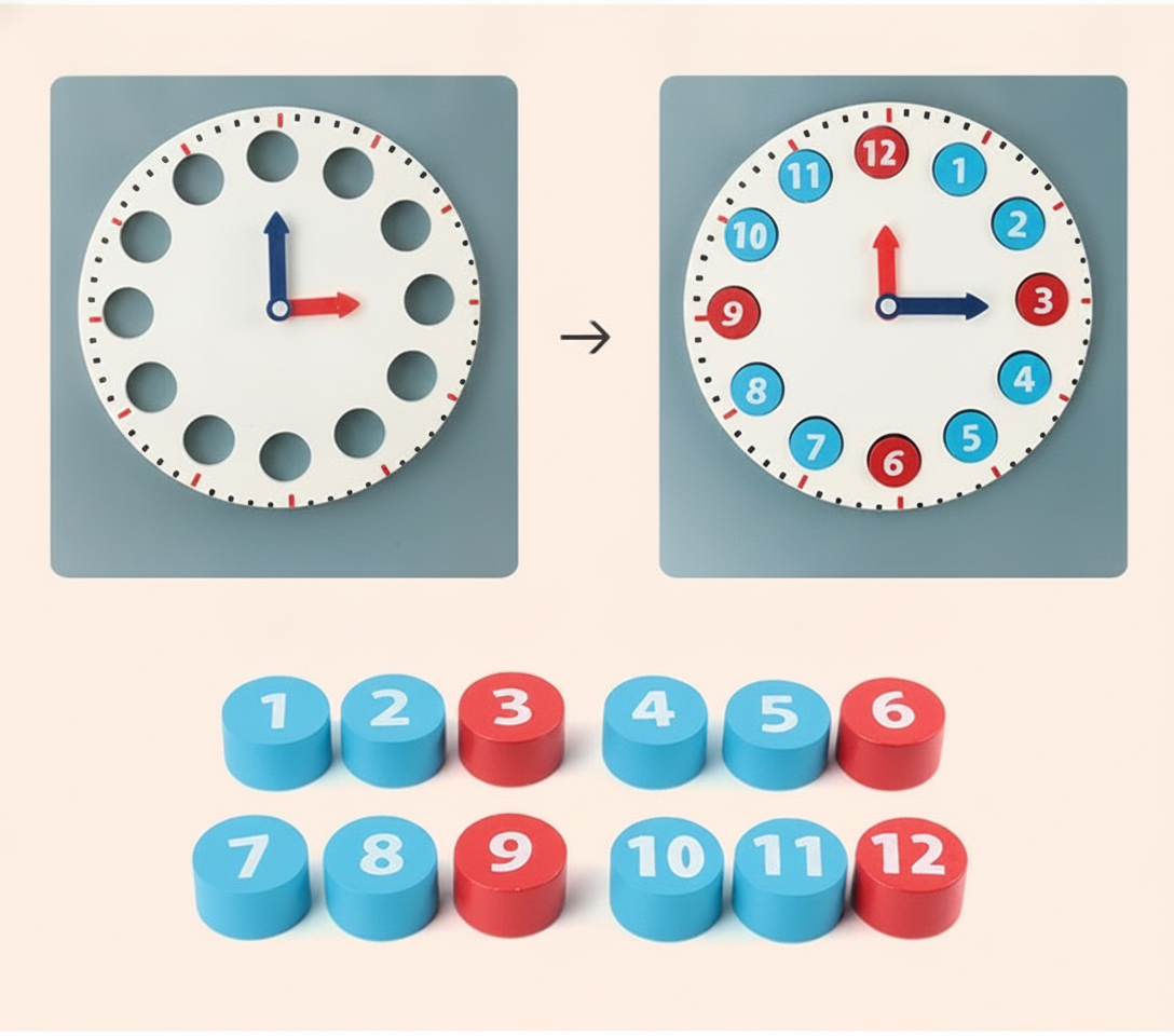 Reloj Montessori de madera para niños 3-6 años - 8