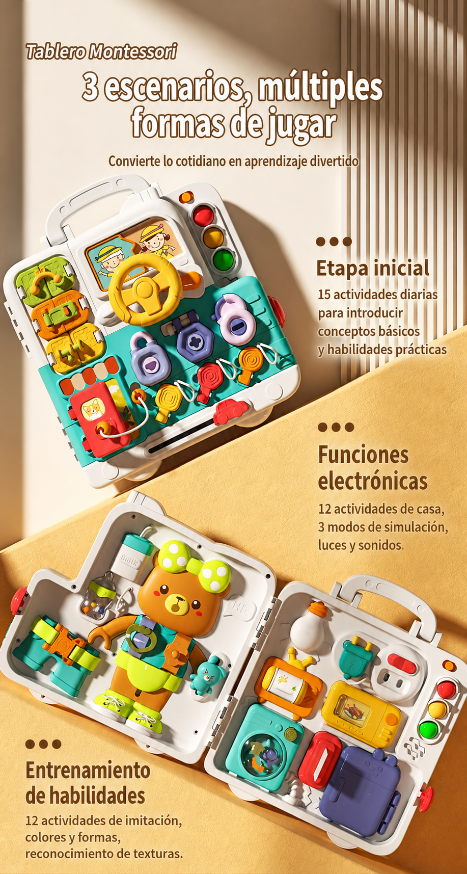 Tablero Montessori Multifuncional para Bebés 1-3 Años - 12
