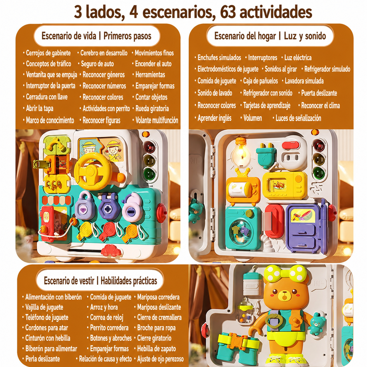 Tablero Montessori Multifuncional para Bebés 1-3 Años - 2