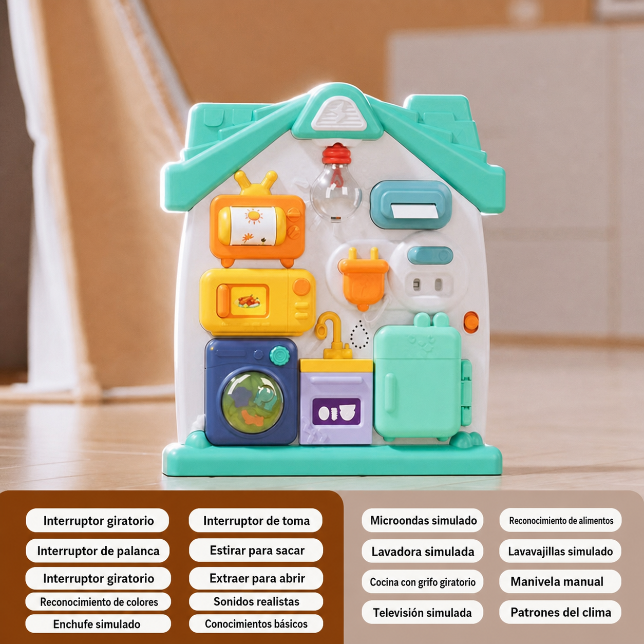 Tablero Montessori Multifuncional para Bebés 1-3 Años