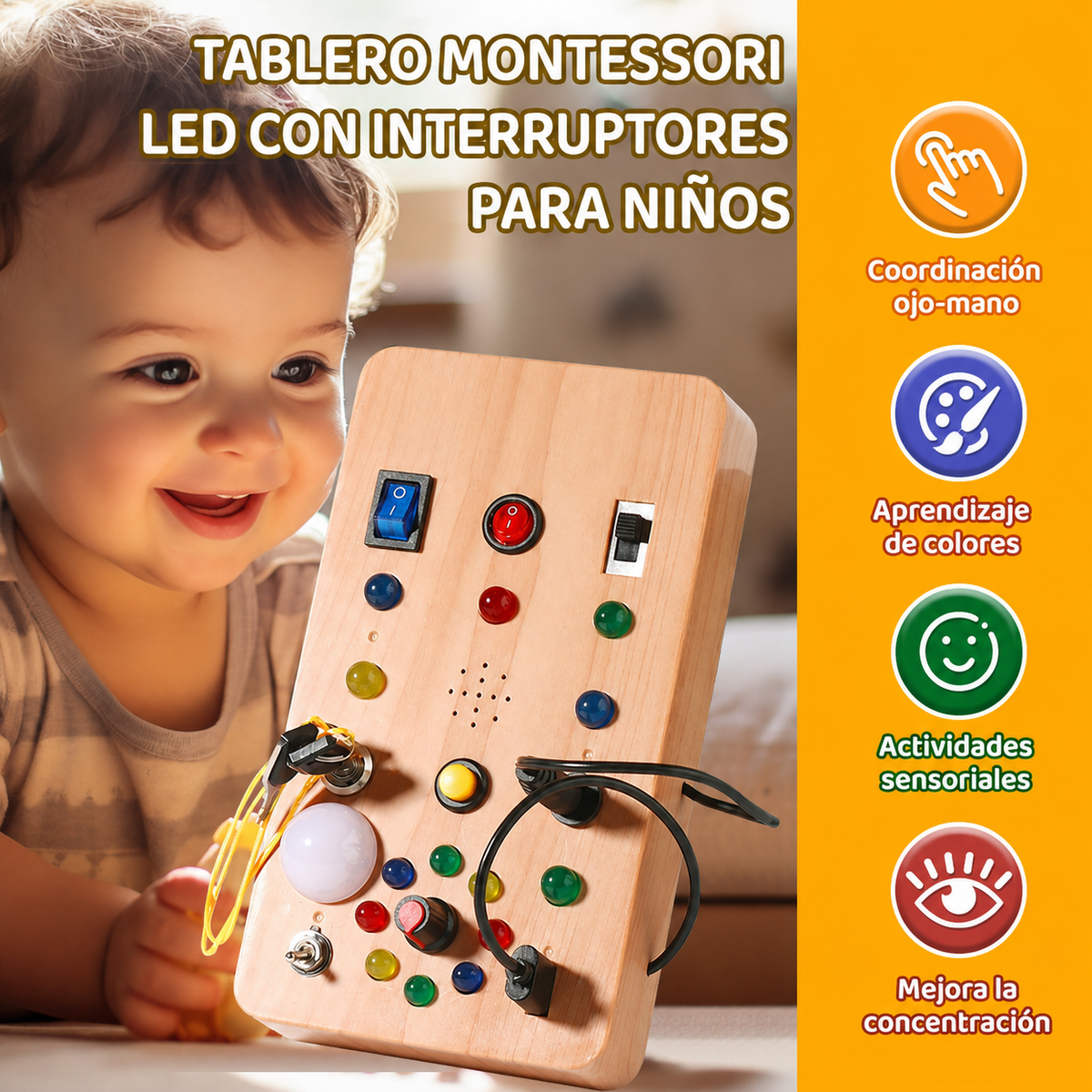 Tablero Montessori LED con Interruptores para Niños - 1