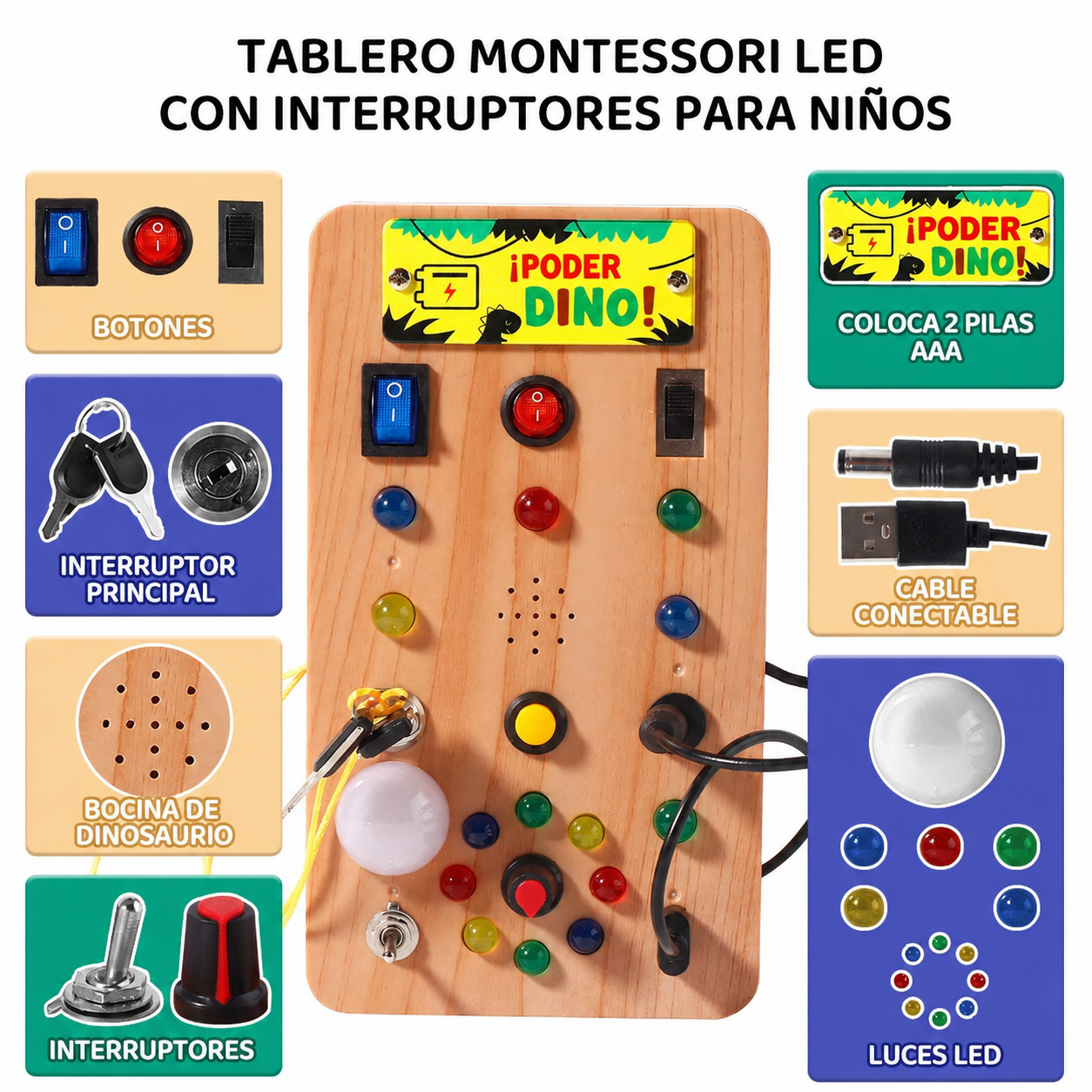 Tablero Montessori LED con Interruptores para Niños - 13