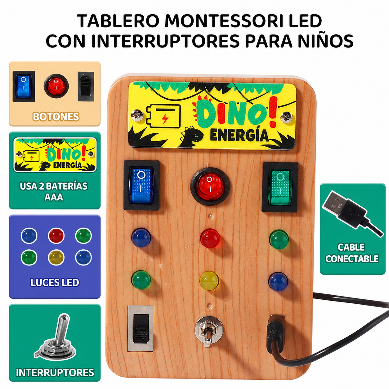 Tablero Montessori LED con Interruptores para Niños - 8