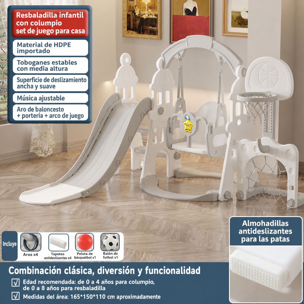 Resbaladilla infantil con columpio set de juego para casa - 6