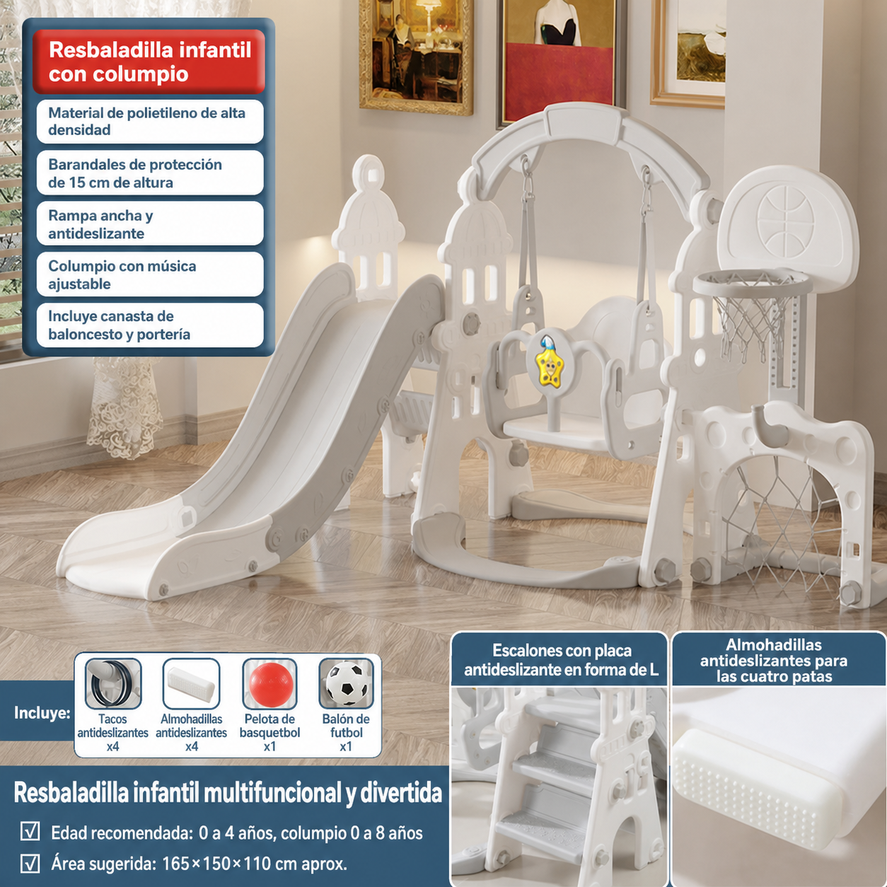 Resbaladilla infantil con columpio set de juego para casa - 8