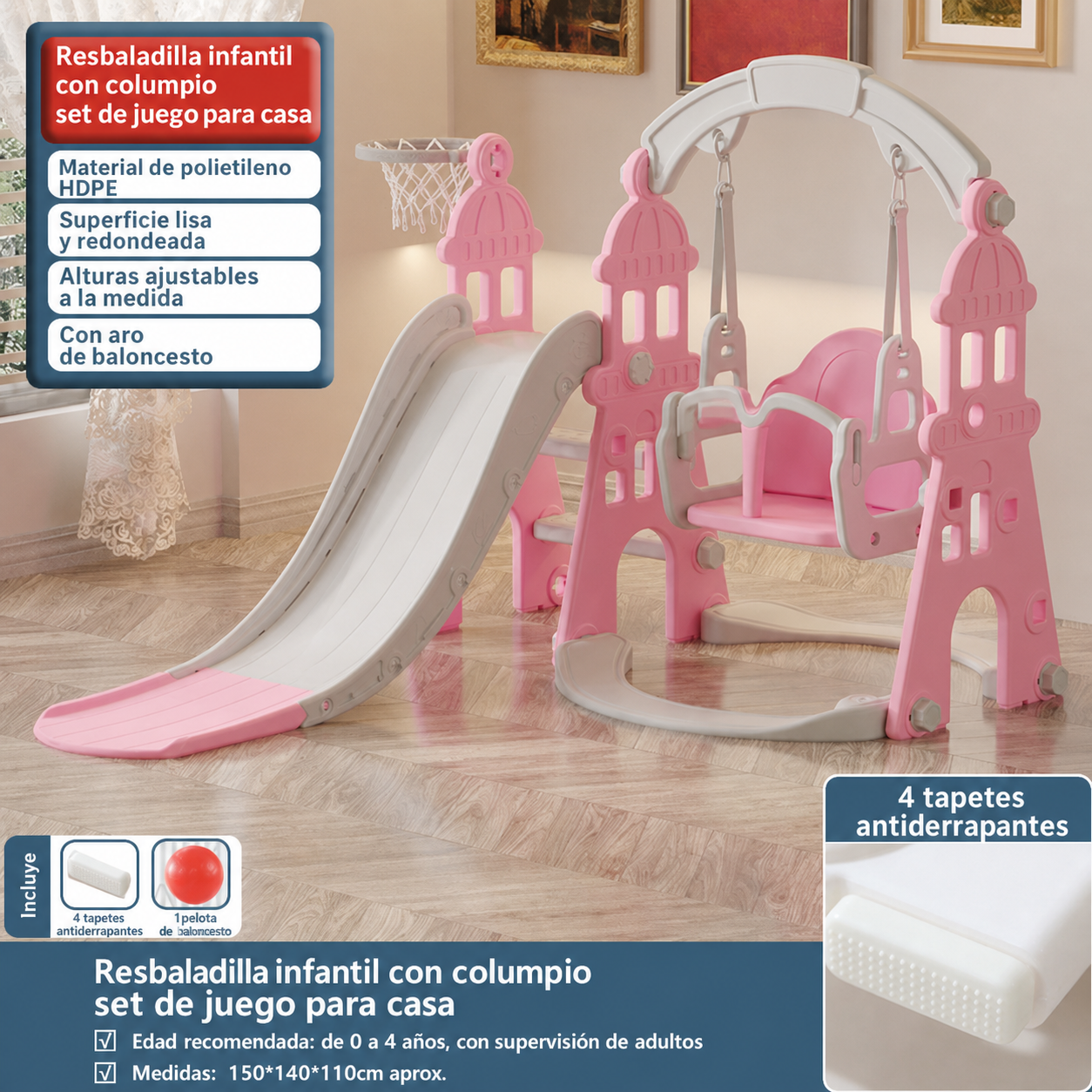 Resbaladilla infantil con columpio set de juego para casa