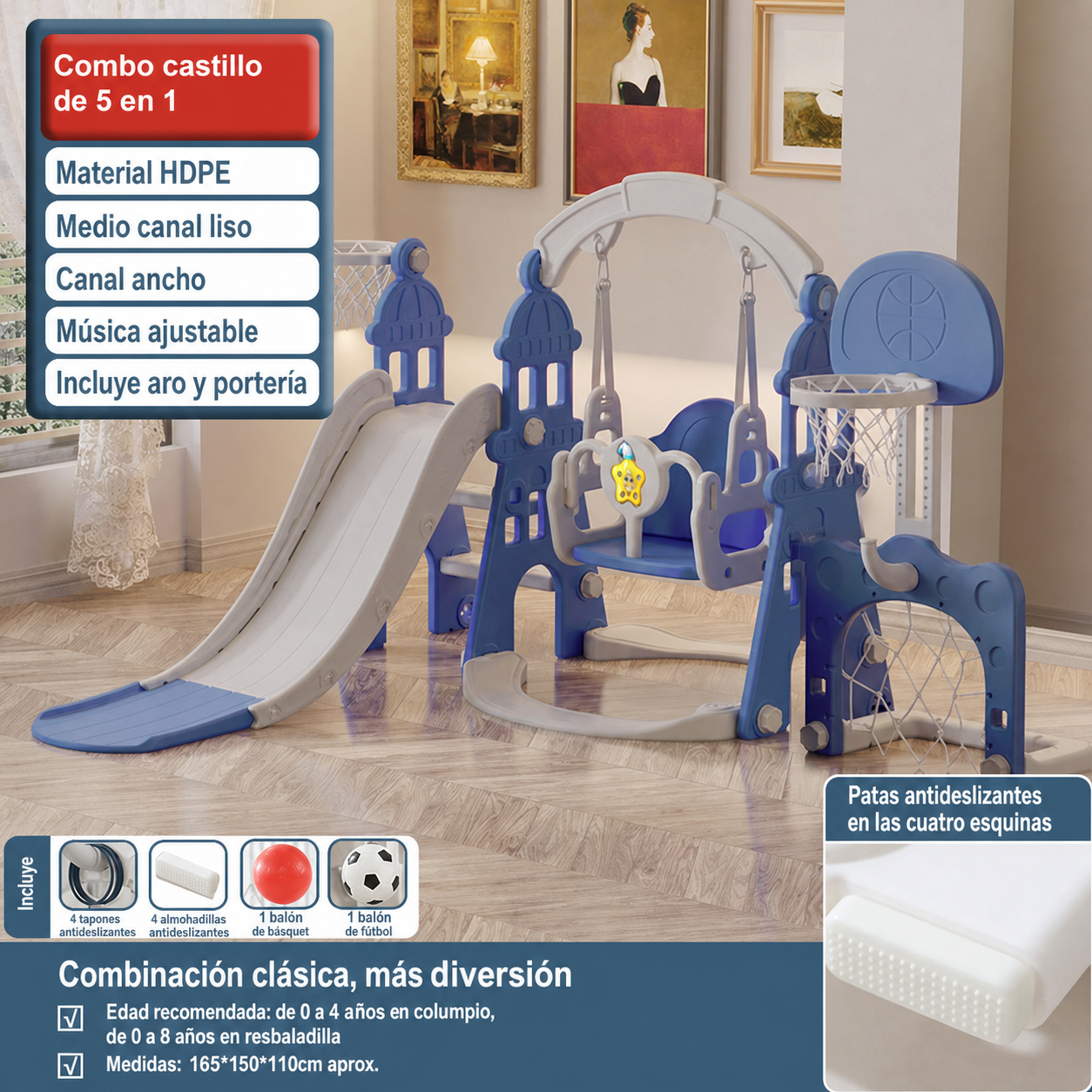 Resbaladilla infantil con columpio set de juego para casa