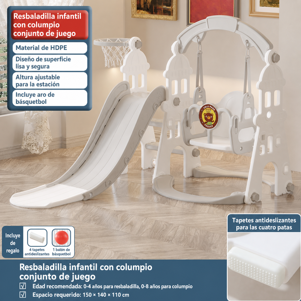 Resbaladilla infantil con columpio set de juego para casa