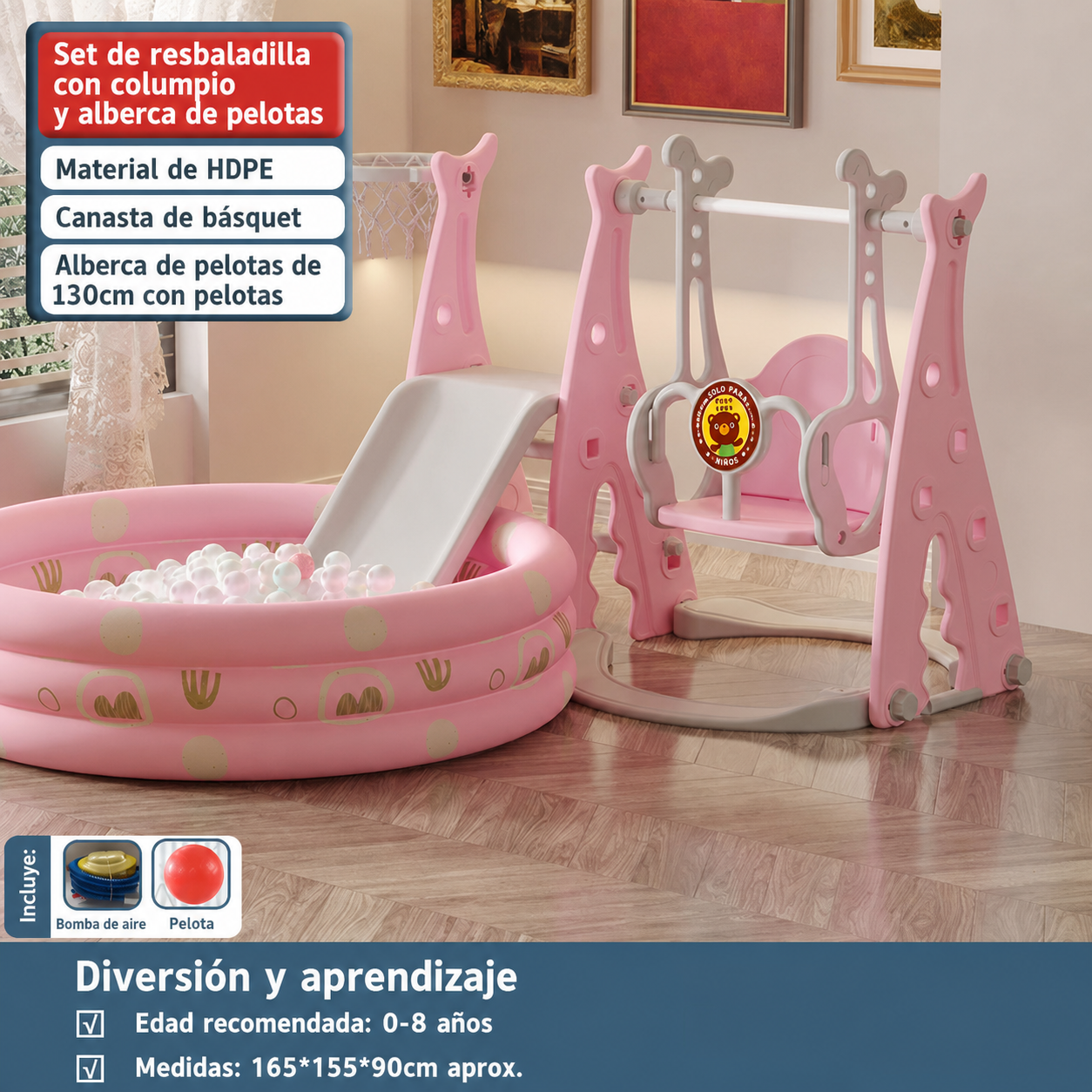 Resbaladilla infantil con columpio set de juego para casa