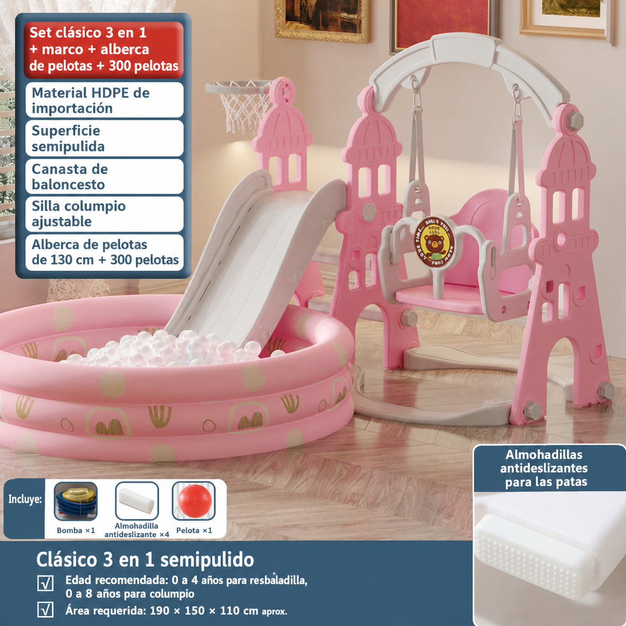 Resbaladilla infantil con columpio set de juego para casa