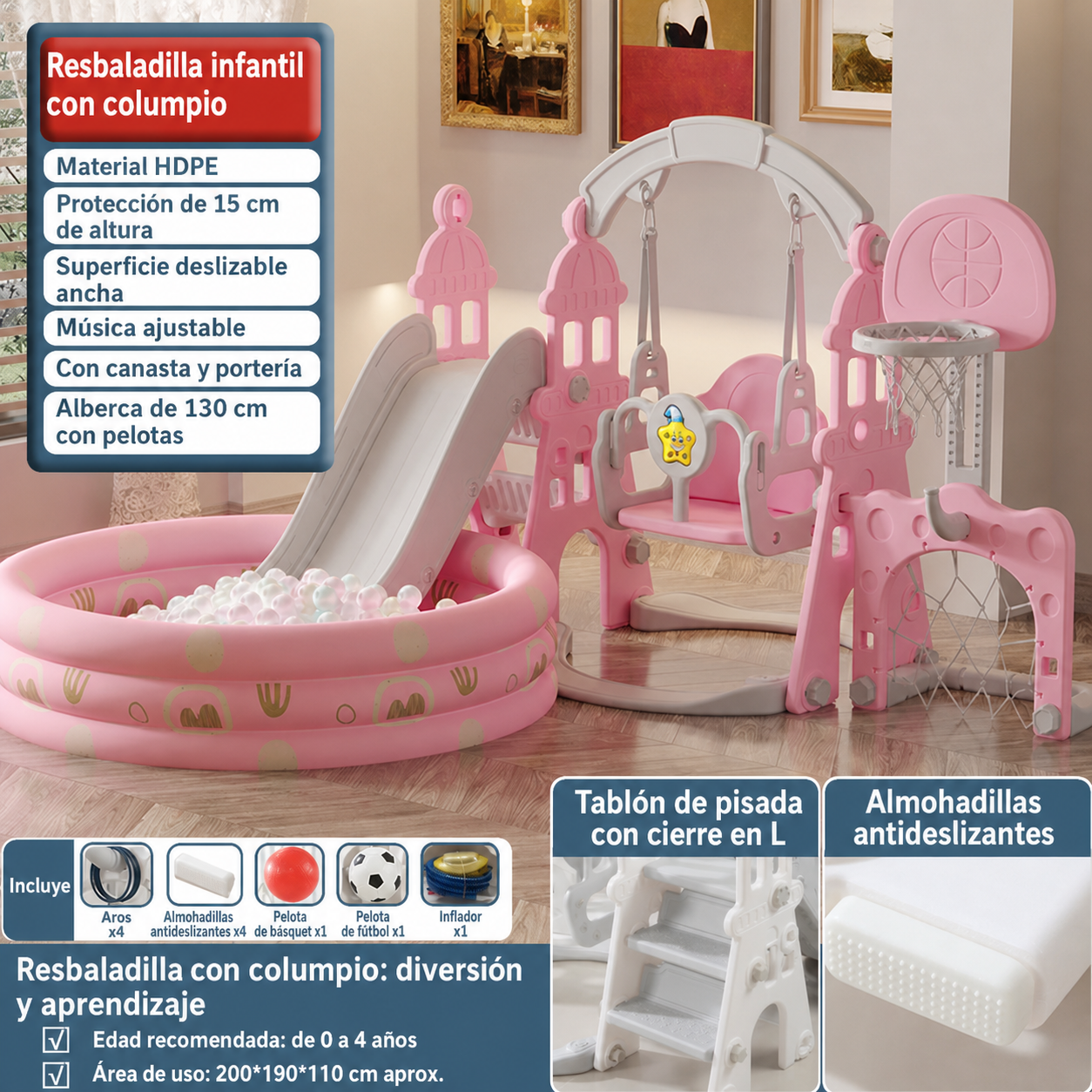 Resbaladilla infantil con columpio set de juego para casa