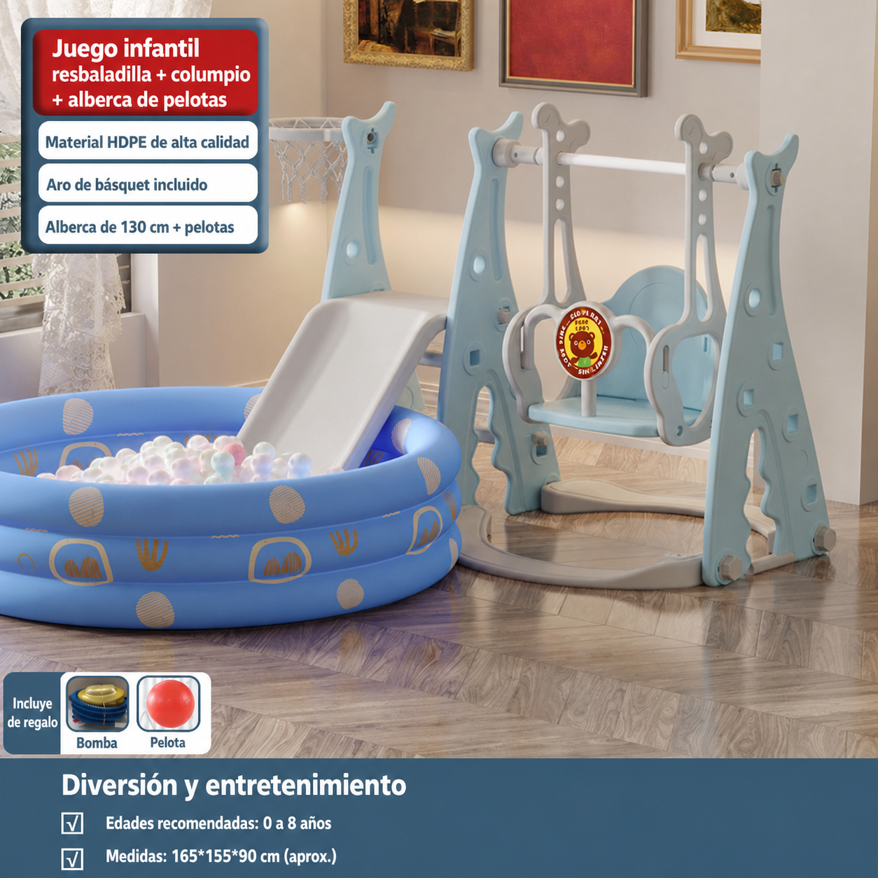 Resbaladilla infantil con columpio set de juego para casa