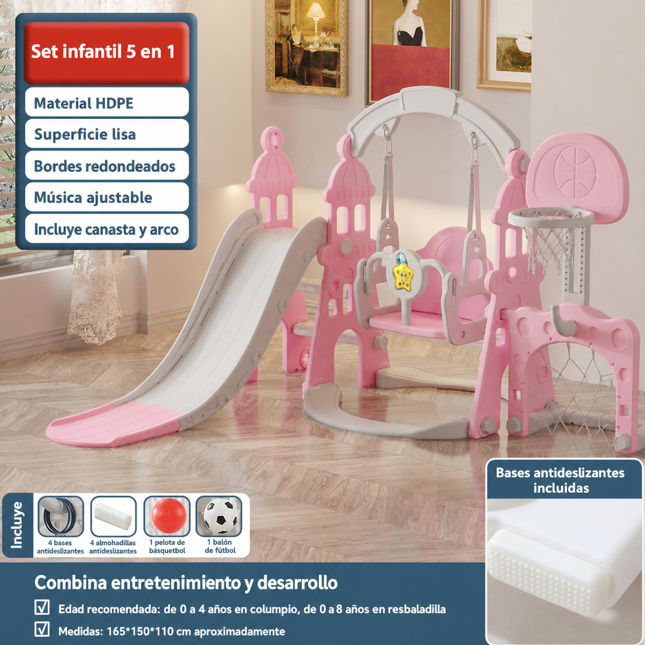 Resbaladilla infantil con columpio set de juego para casa