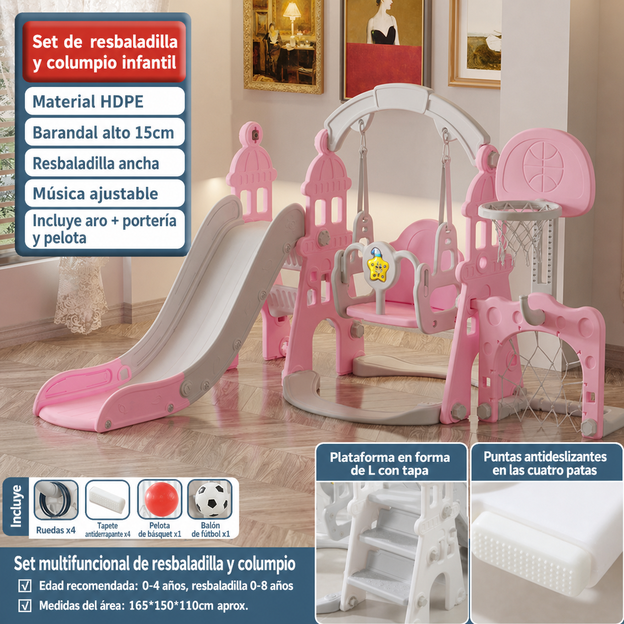 Resbaladilla infantil con columpio set de juego para casa