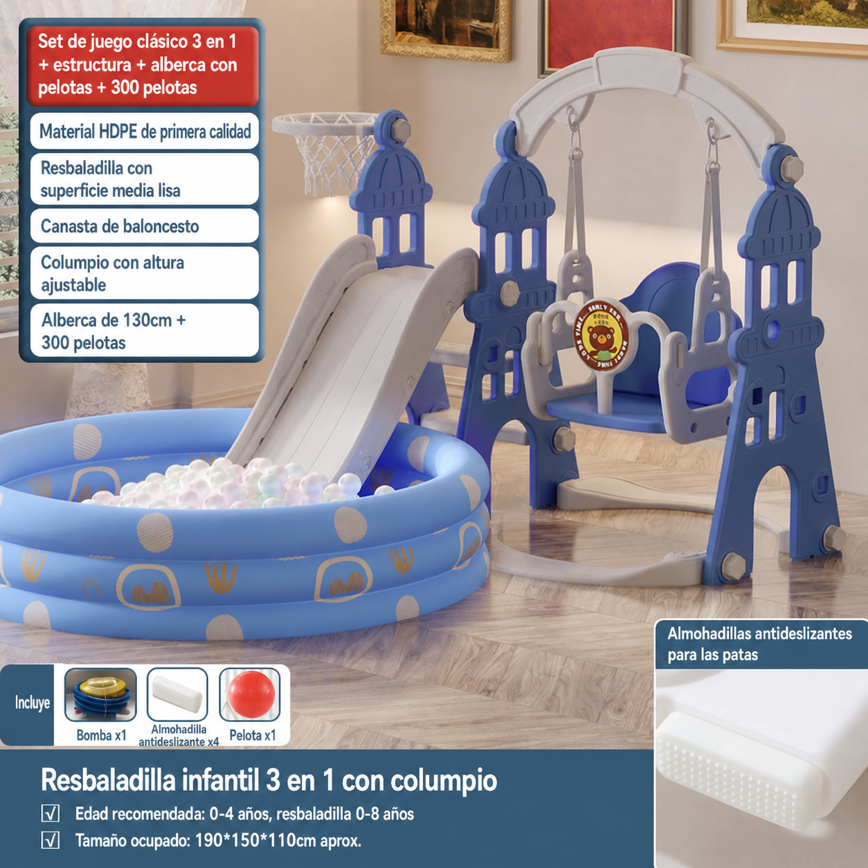 Resbaladilla infantil con columpio set de juego para casa