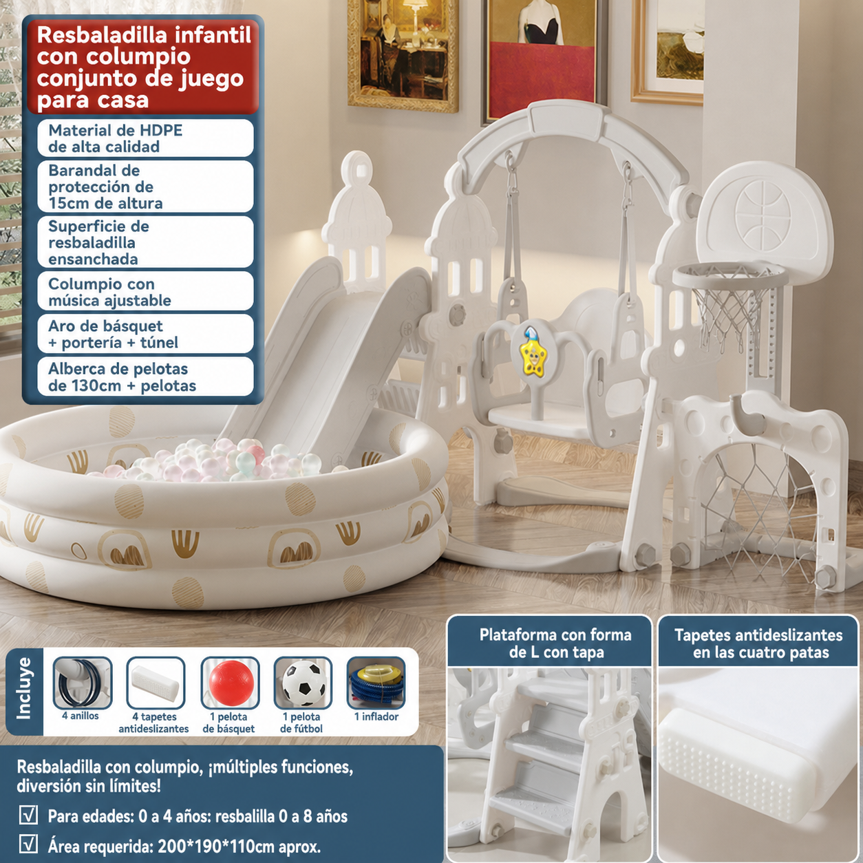 Resbaladilla infantil con columpio set de juego para casa