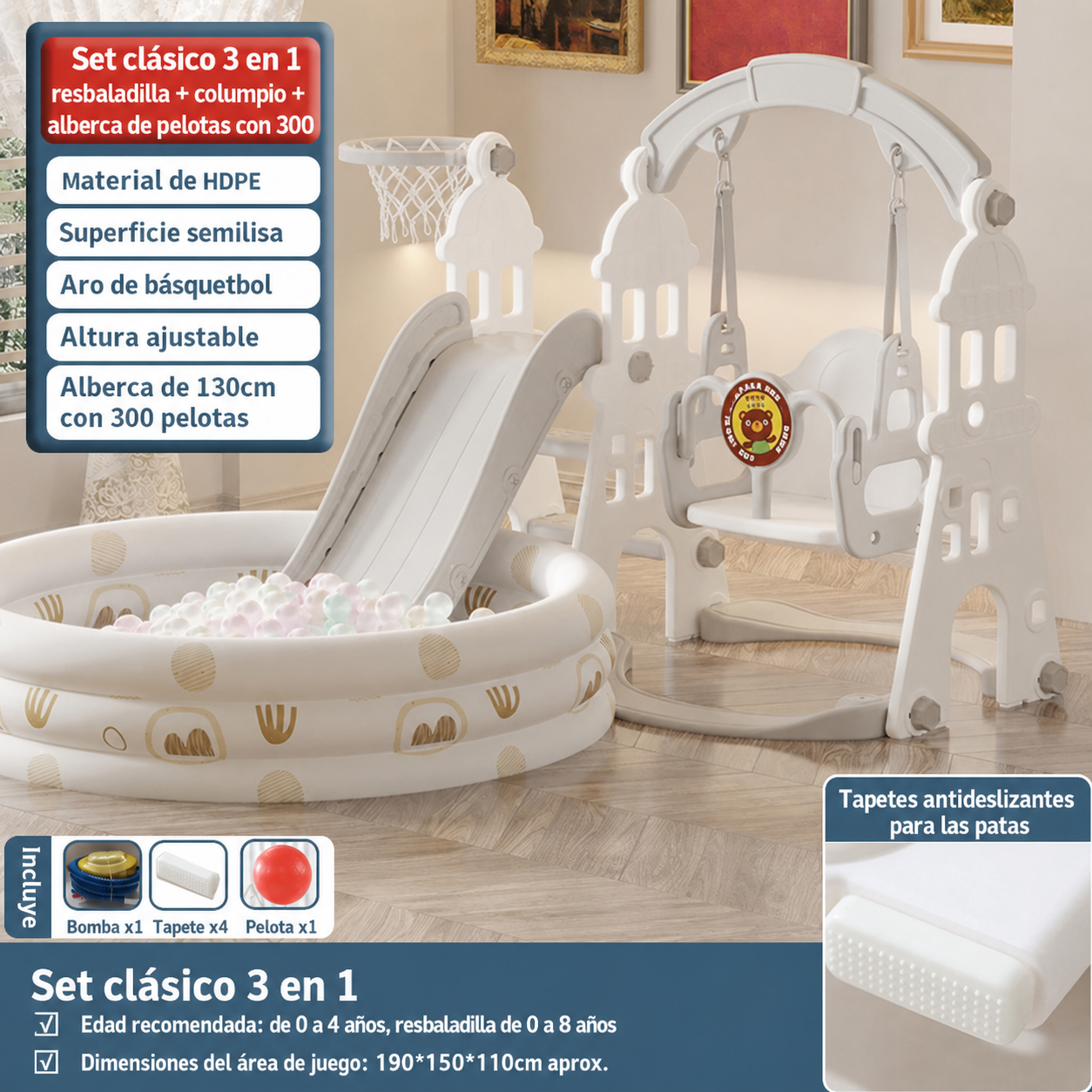 Resbaladilla infantil con columpio set de juego para casa