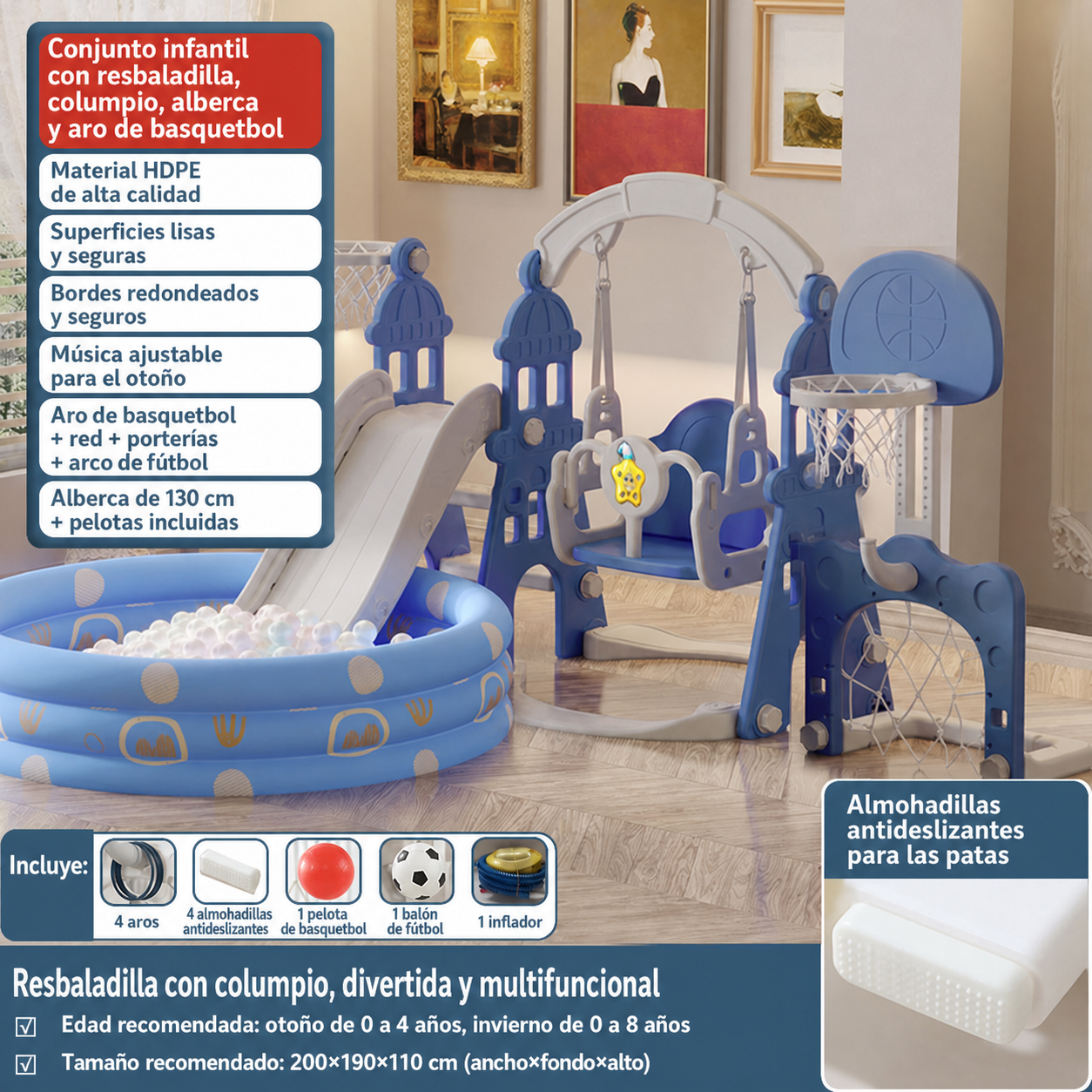Resbaladilla infantil con columpio set de juego para casa