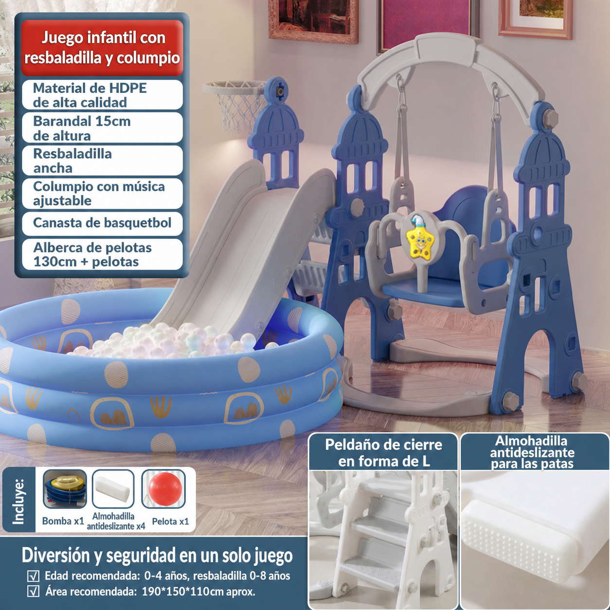 Resbaladilla infantil con columpio set de juego para casa