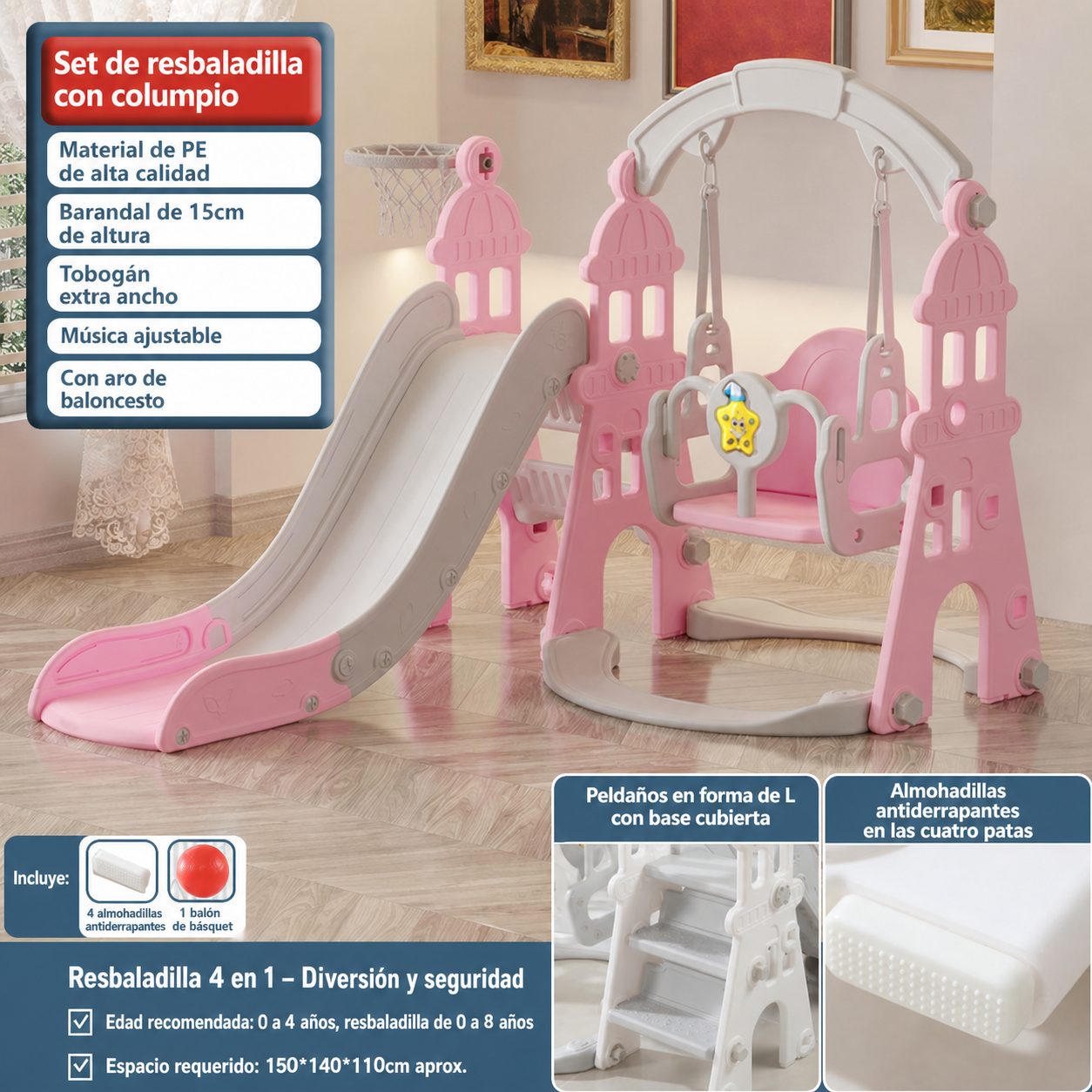 Resbaladilla infantil con columpio set de juego para casa
