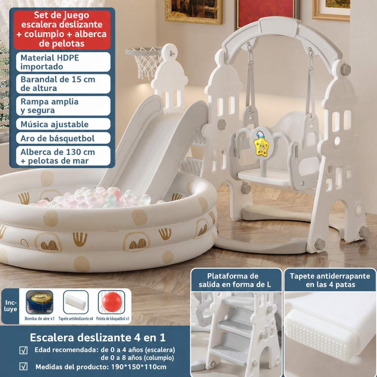 Resbaladilla infantil con columpio set de juego para casa