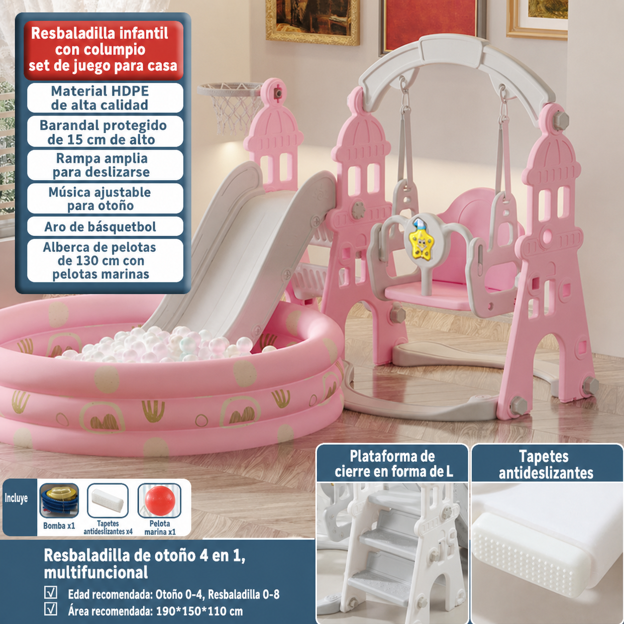 Resbaladilla infantil con columpio set de juego para casa