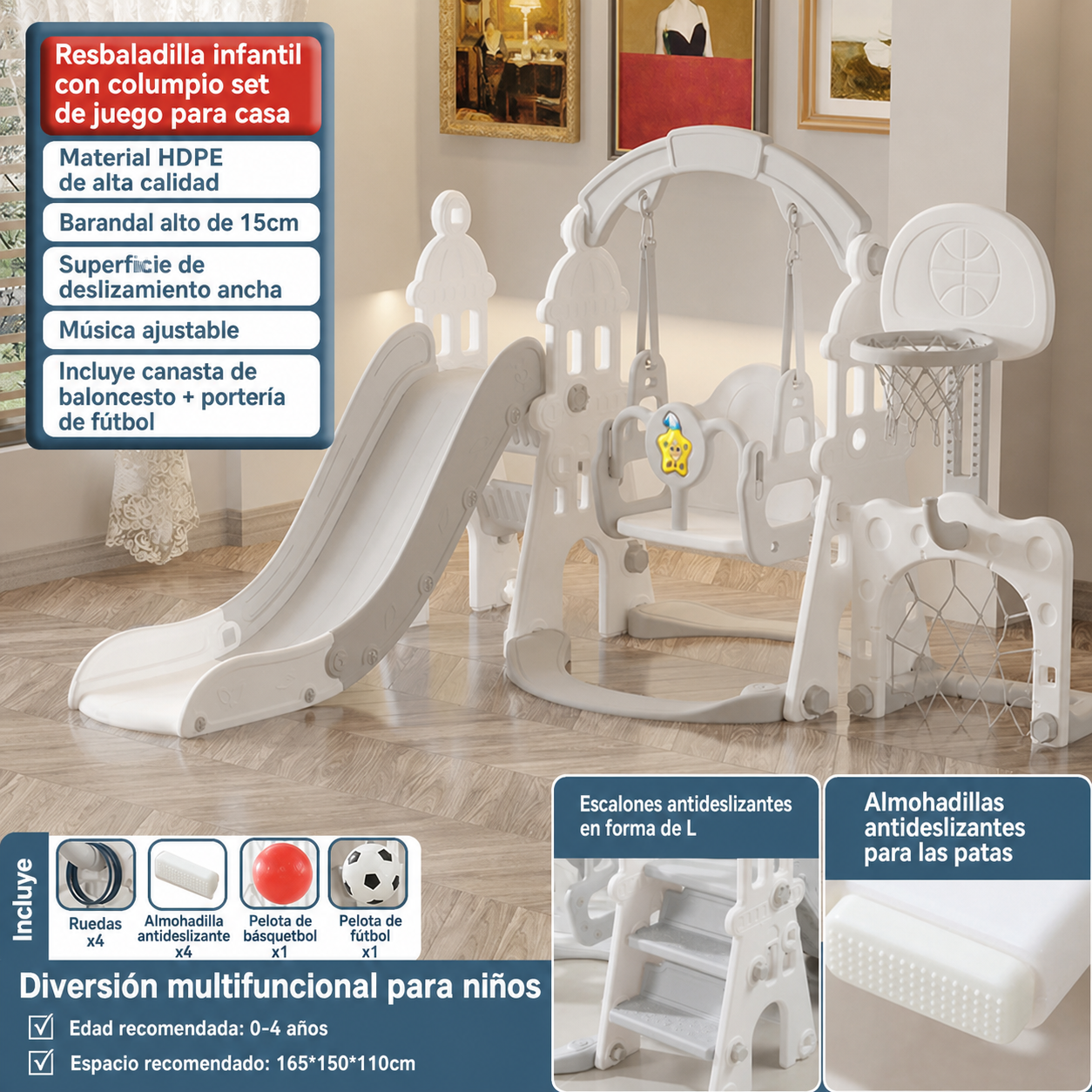 Resbaladilla infantil con columpio set de juego para casa