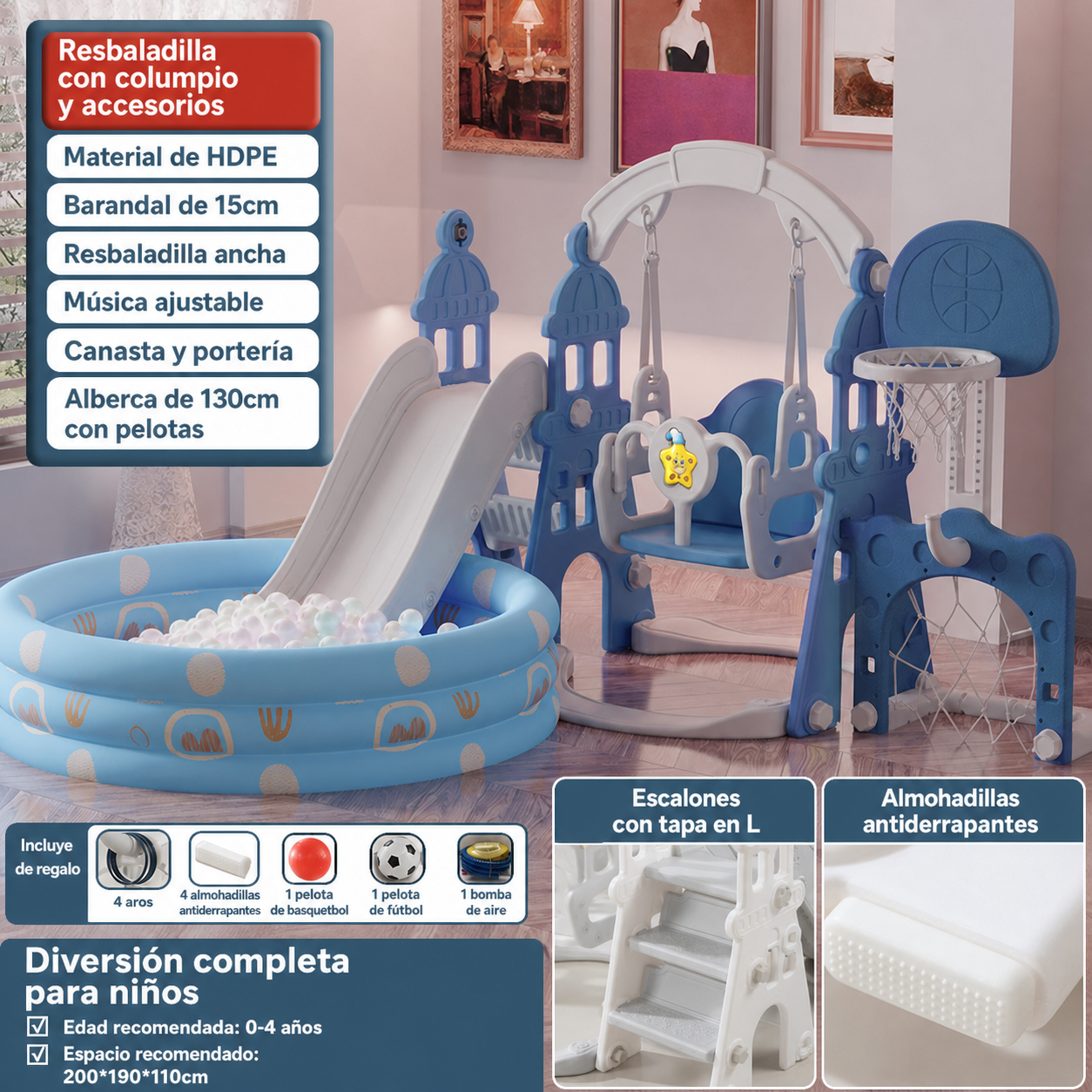 Resbaladilla infantil con columpio set de juego para casa