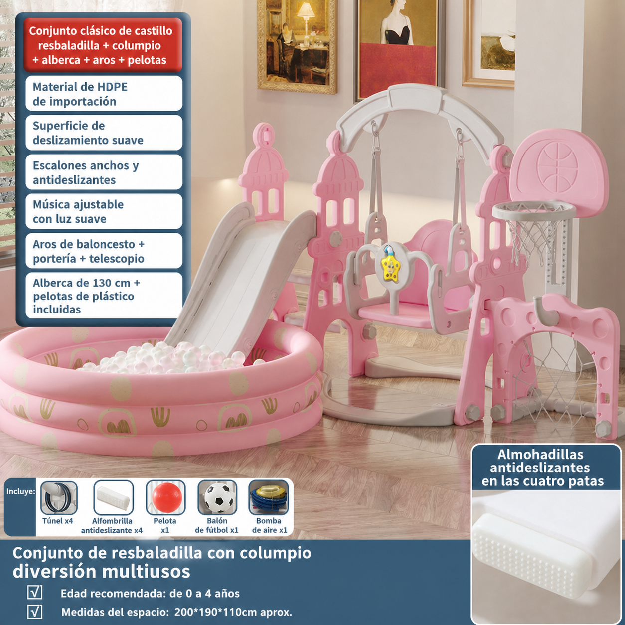 Resbaladilla infantil con columpio set de juego para casa