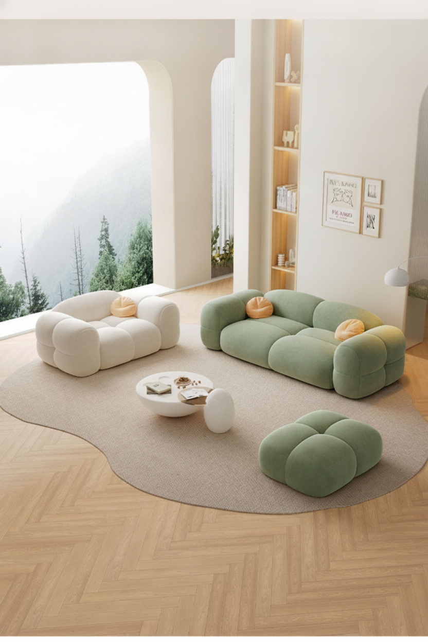 Sofá modular estilo crema tapizado en terciopelo suave - 9