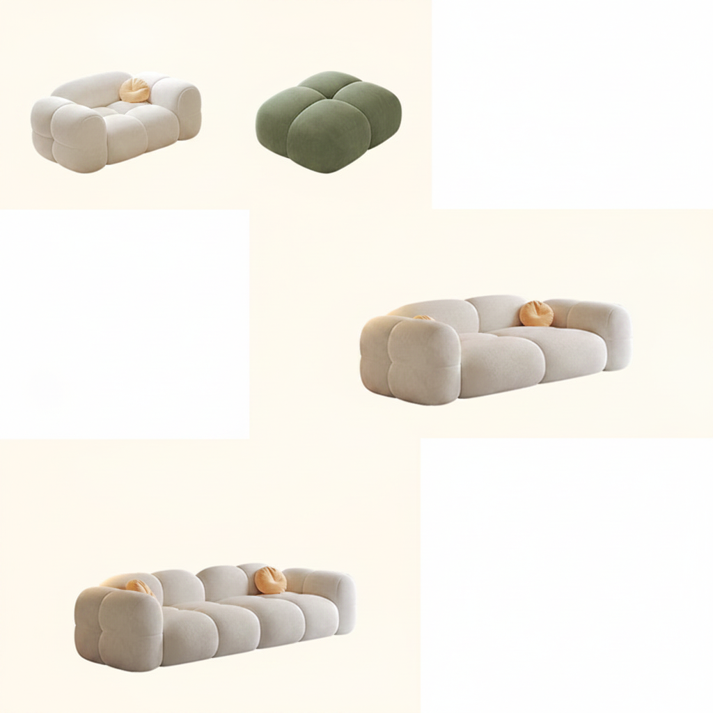 Sofá modular estilo crema tapizado en terciopelo suave - 2