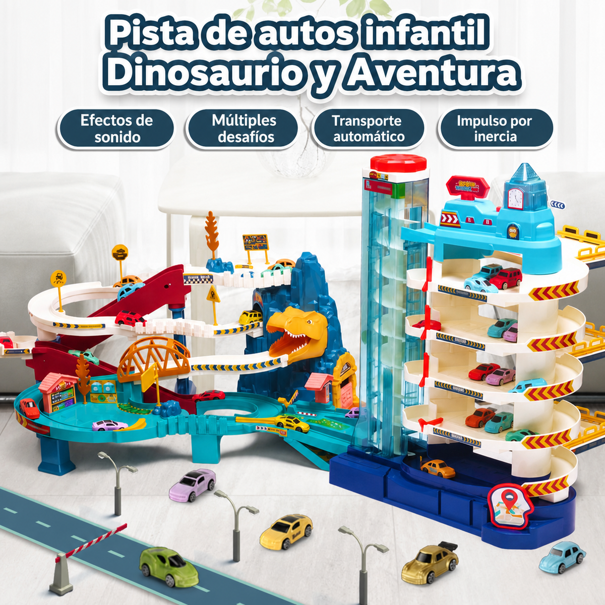 Pista de autos infantil Dinosaurio y Aventura – Set de juego - 1
