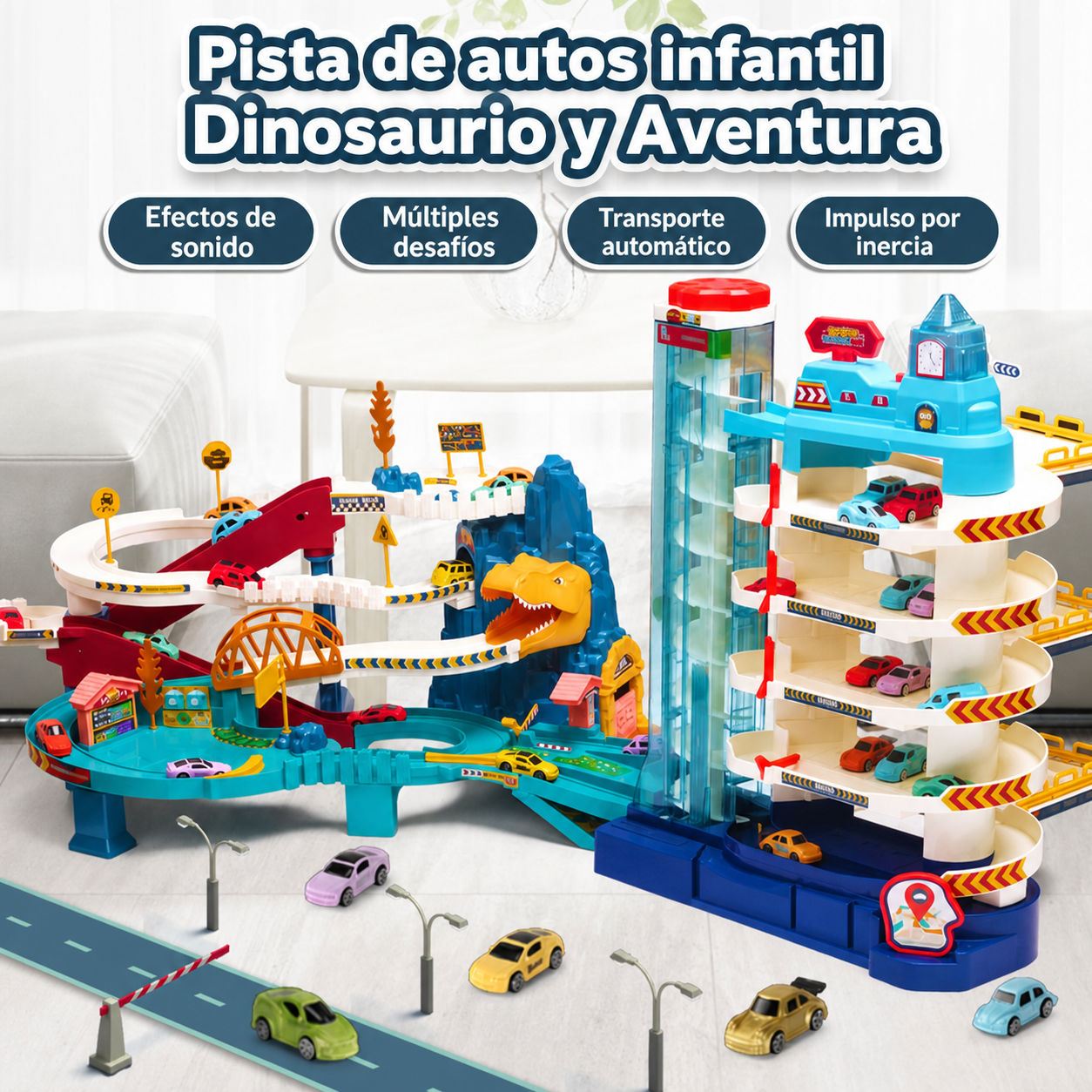 Pista de autos infantil Dinosaurio y Aventura – Set de juego - 1
