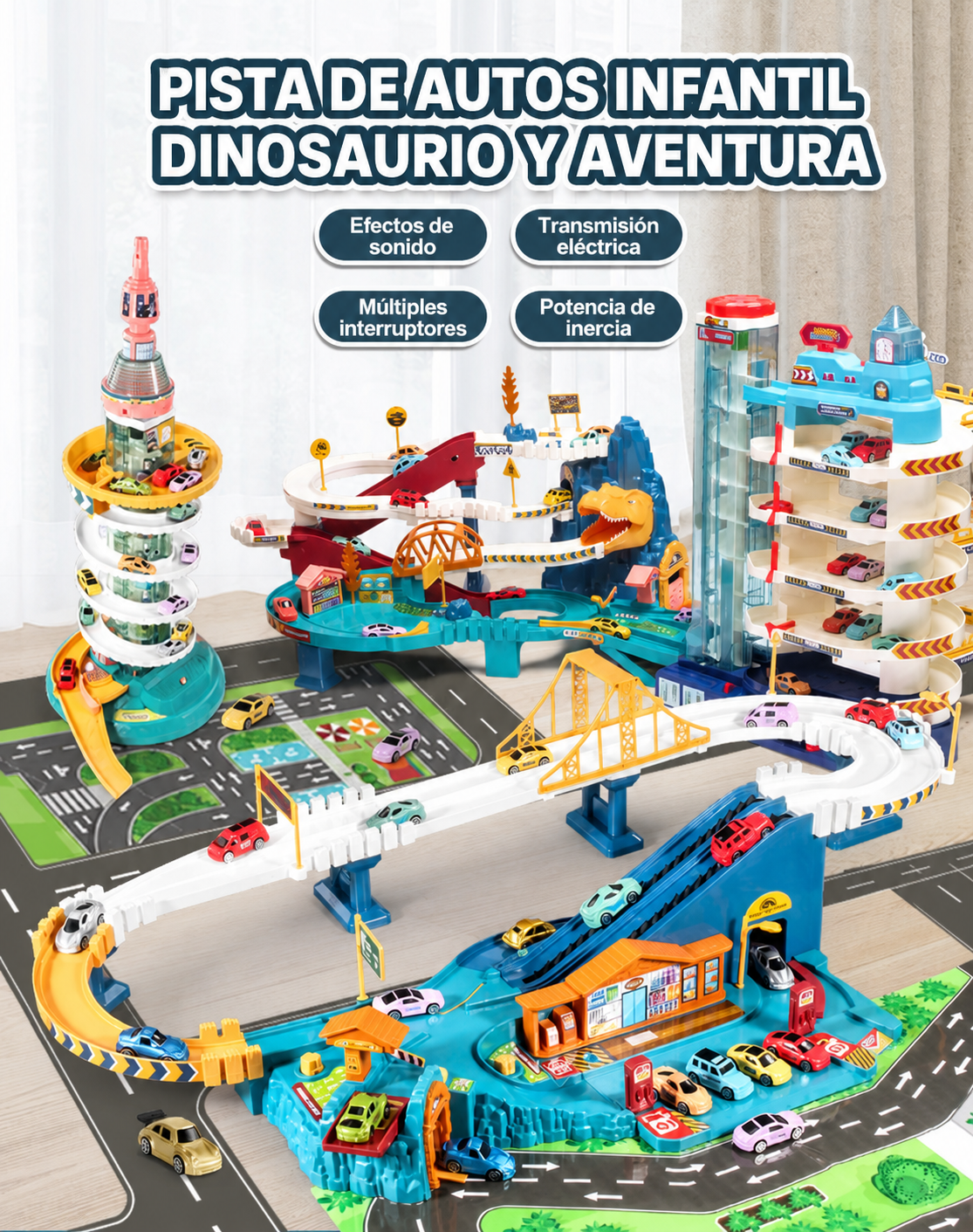 Pista de autos infantil Dinosaurio y Aventura – Set de juego - 11