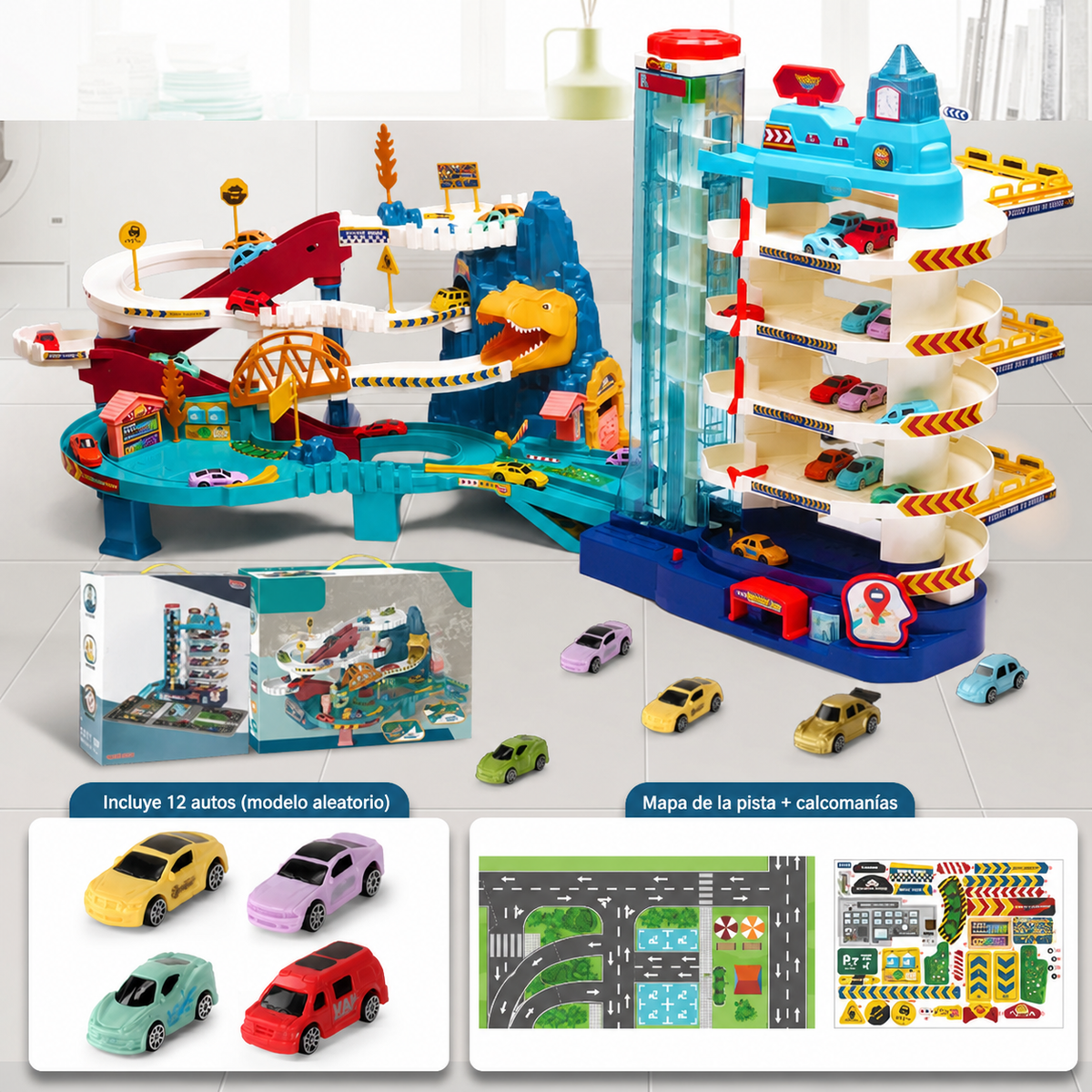 Pista de autos infantil Dinosaurio y Aventura – Set de juego - 6