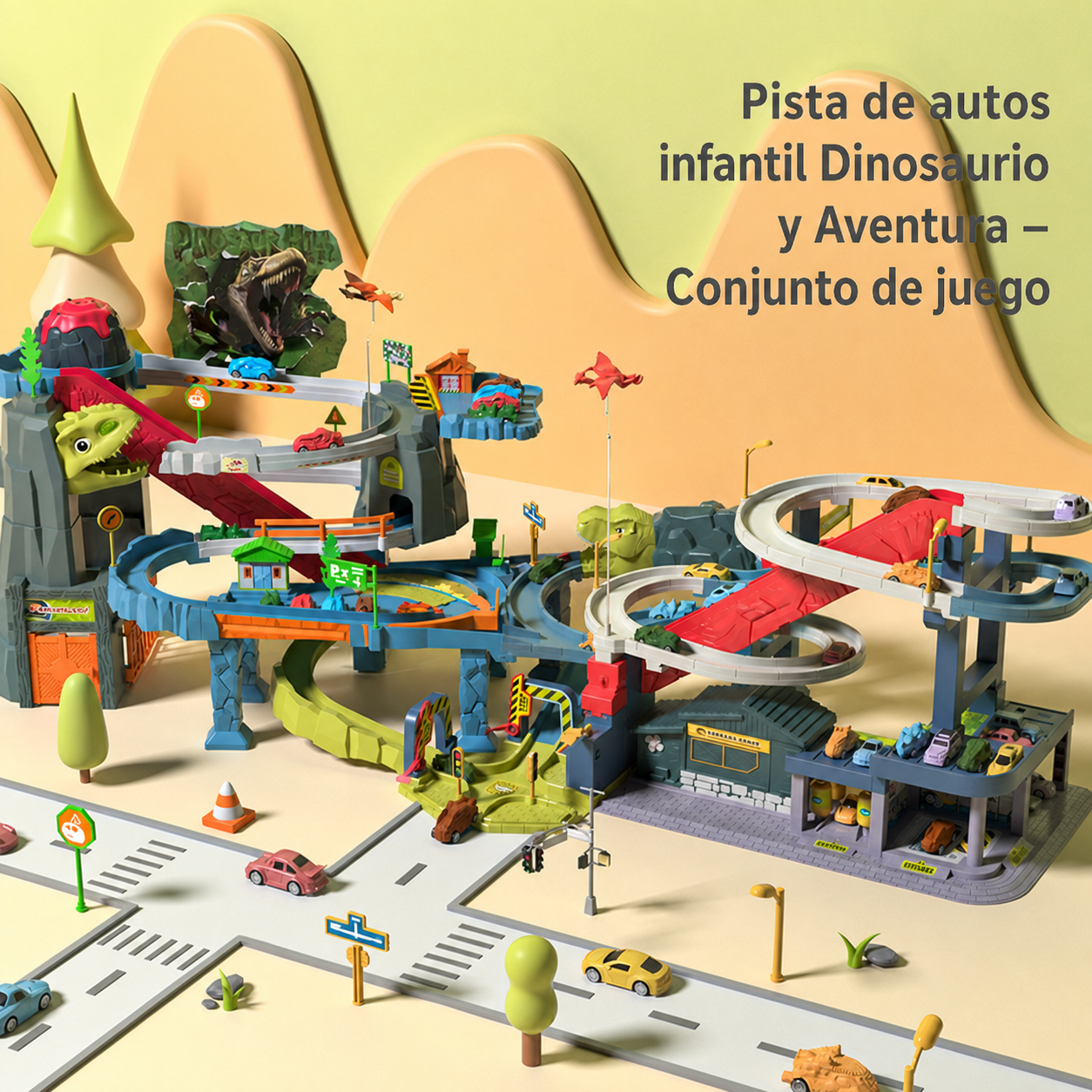 Pista de autos infantil Dinosaurio y Aventura – Set de juego - 7