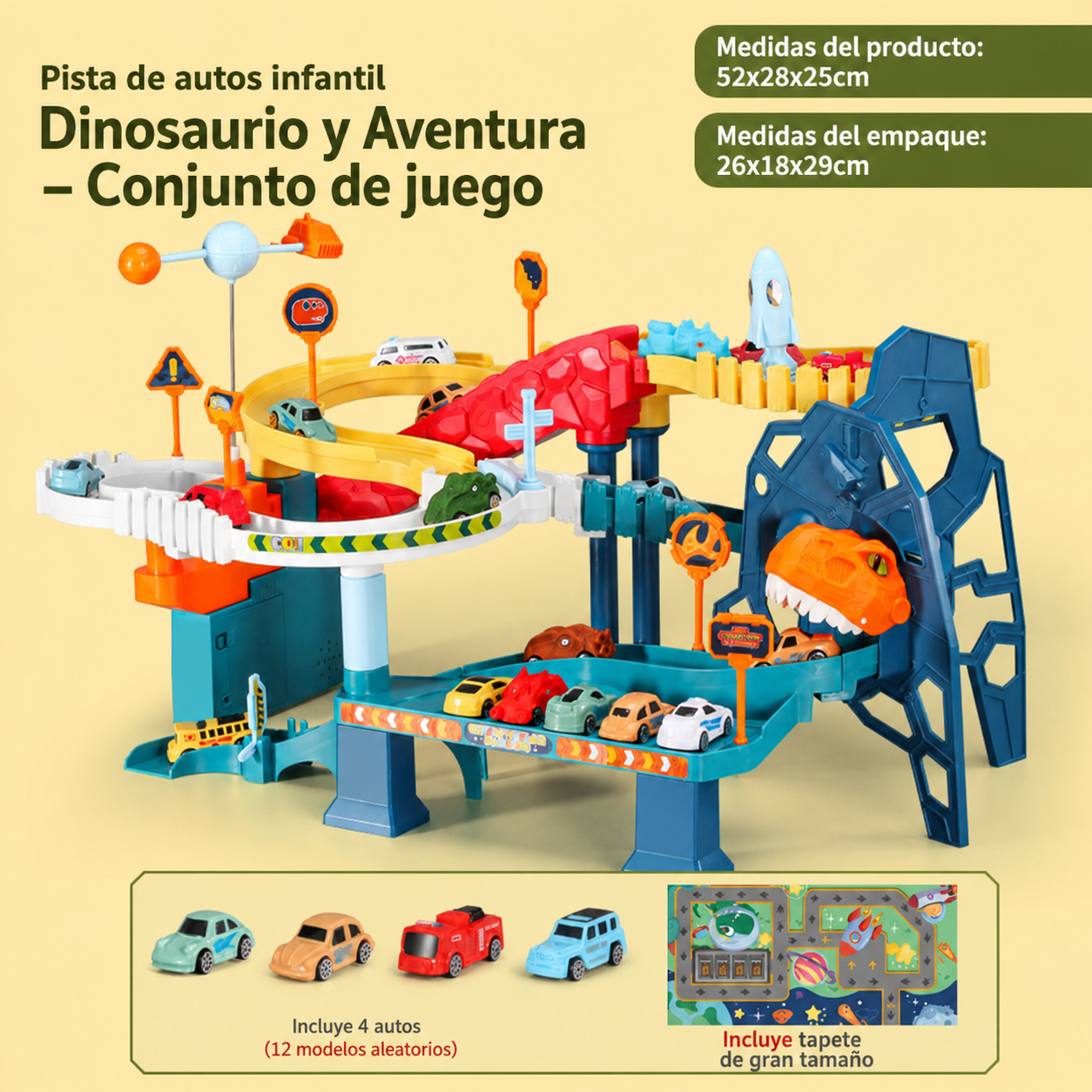 Pista de autos infantil Dinosaurio y Aventura – Set de juego - 9