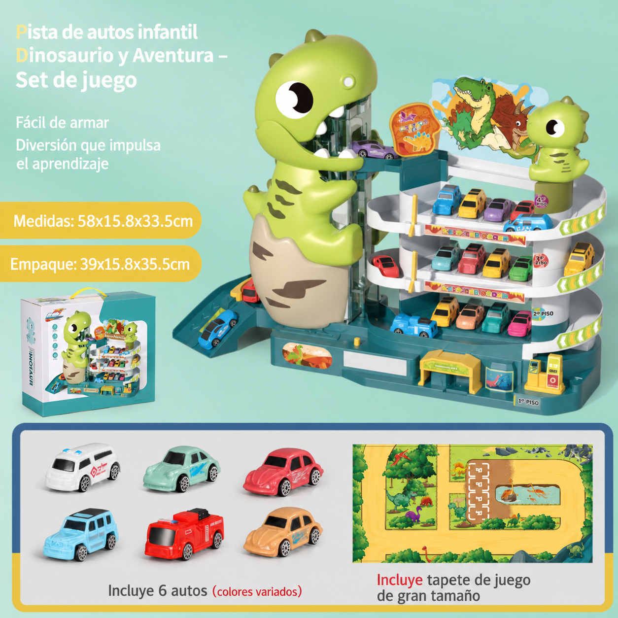Pista de autos infantil Dinosaurio y Aventura – Set de juego