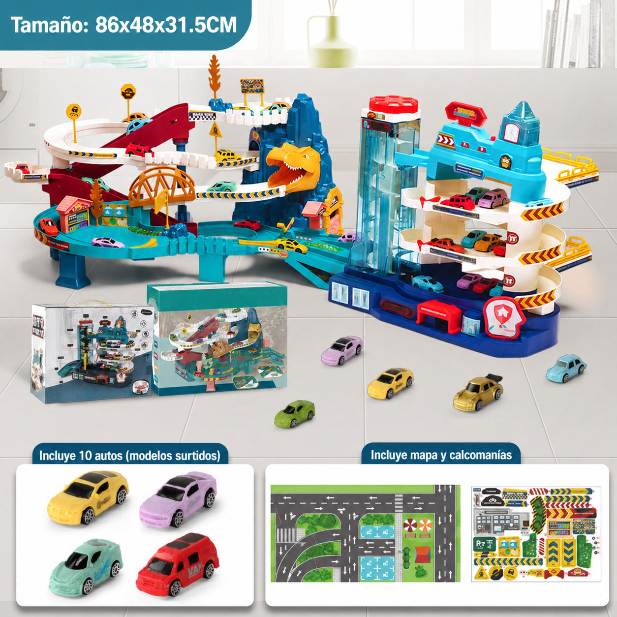 Pista de autos infantil Dinosaurio y Aventura – Set de juego