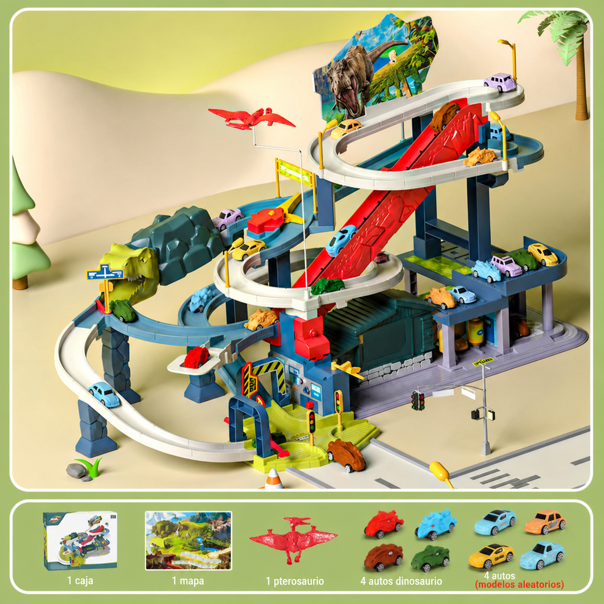 Pista de autos infantil Dinosaurio y Aventura – Set de juego